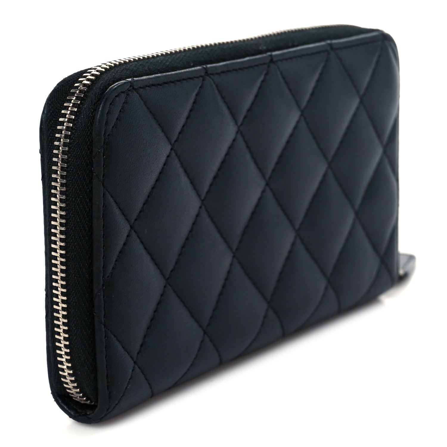 Lambskin Quilted Medium Zip Around Wallet Black