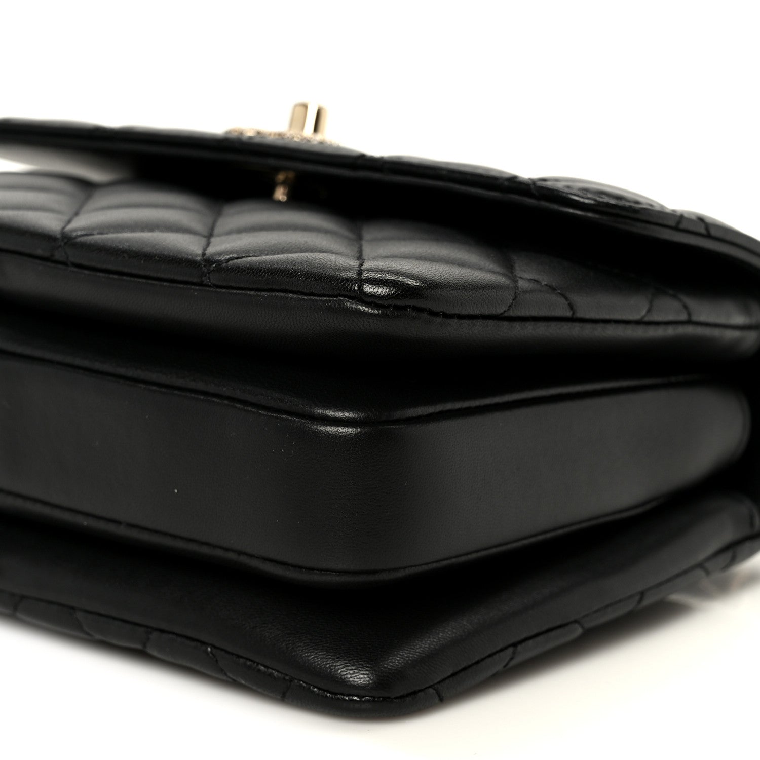 Lambskin Crystal Quilted Mini Trendy CC Dual Handle Flap Bag Black