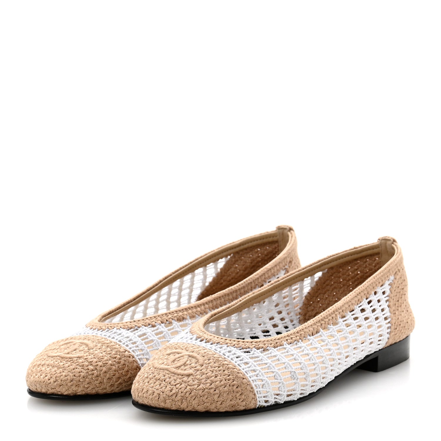 Raffia Cap Toe Ballerina Flats 36 White Beige