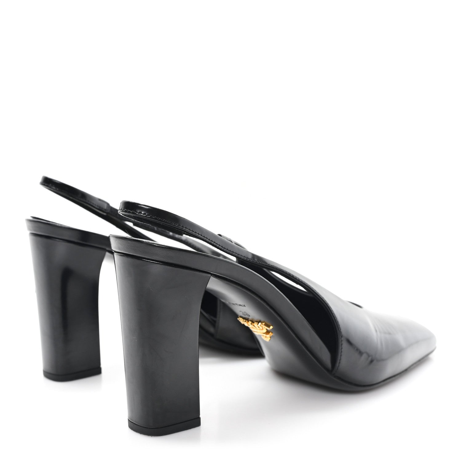 Patent Calfskin Square Toe 85mm Slingback Pumps 38 Black