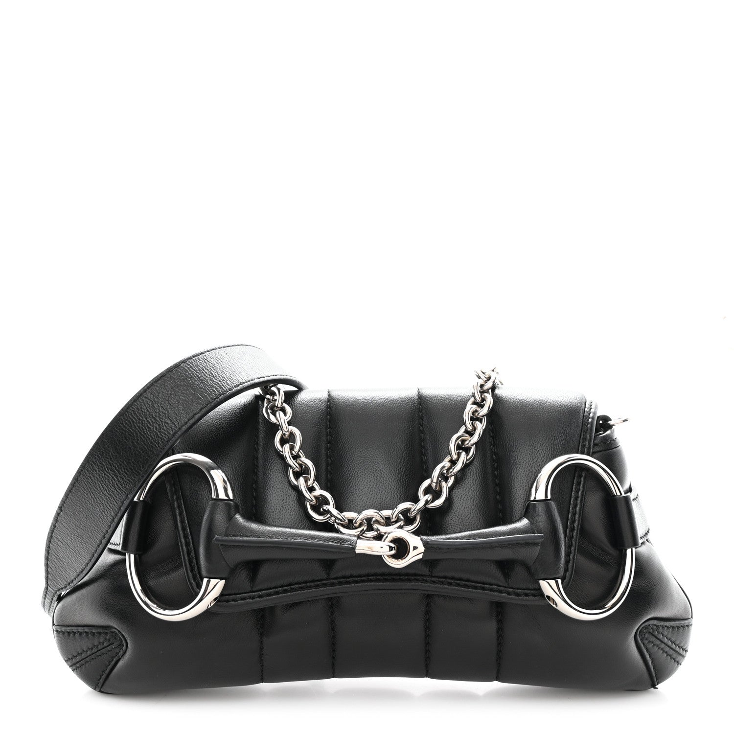 Nappa Vertical Matelasse Small Maxi Horsebit Chain Shoulder Bag Black