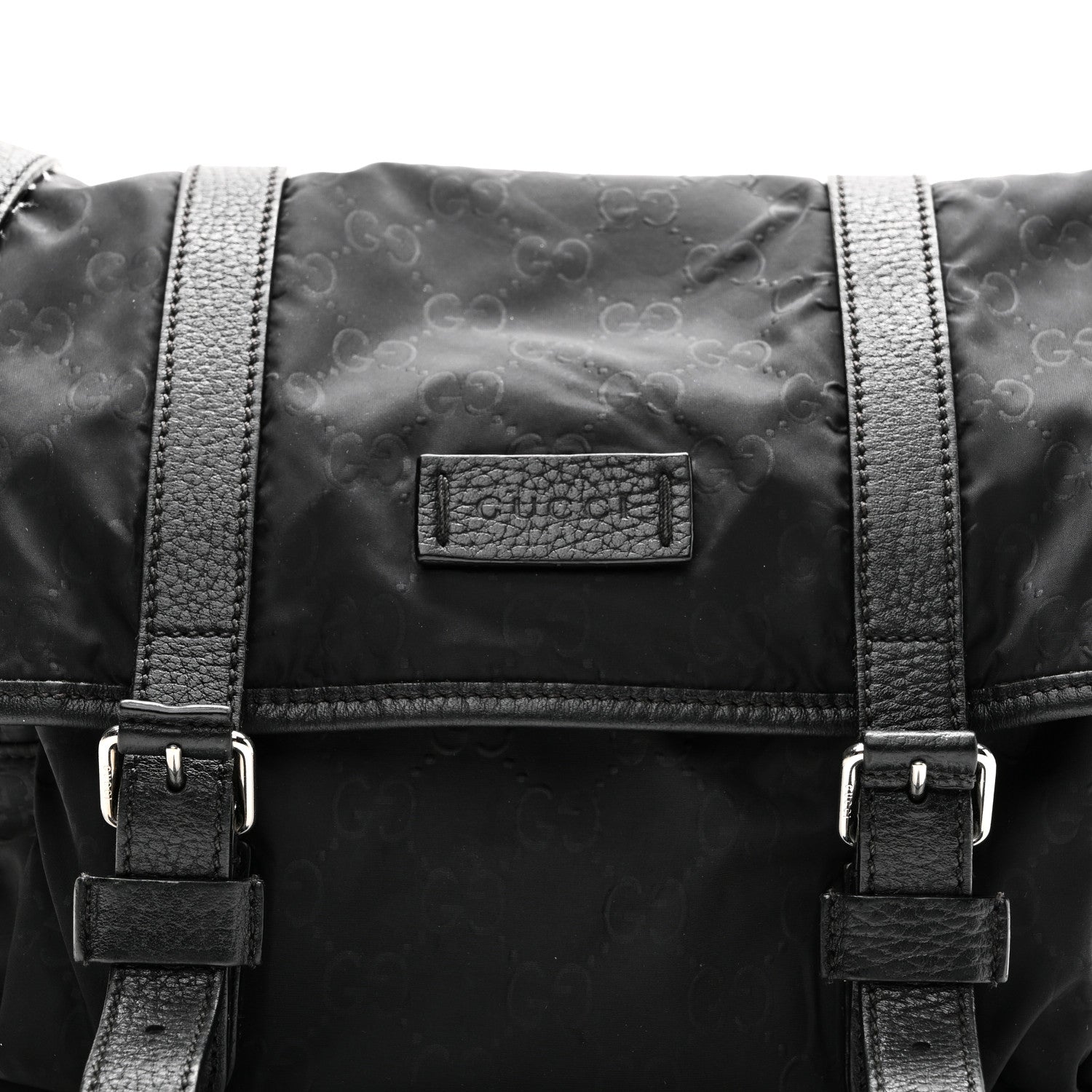 Nylon Monogram Double Buckle Flap Messenger Bag Black
