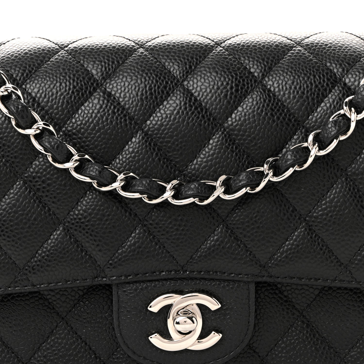 Caviar Quilted Medium Double Flap Black