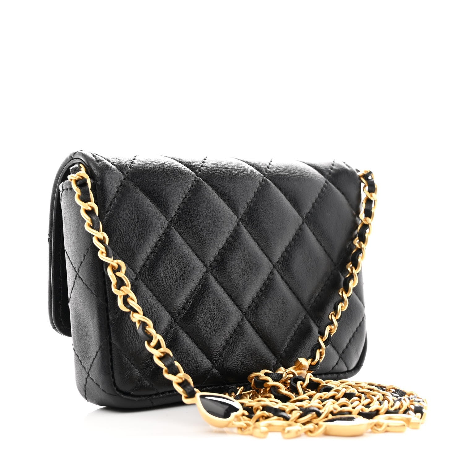 Lambskin Enamel Quilted Coco Hearts Clutch With Chain Black