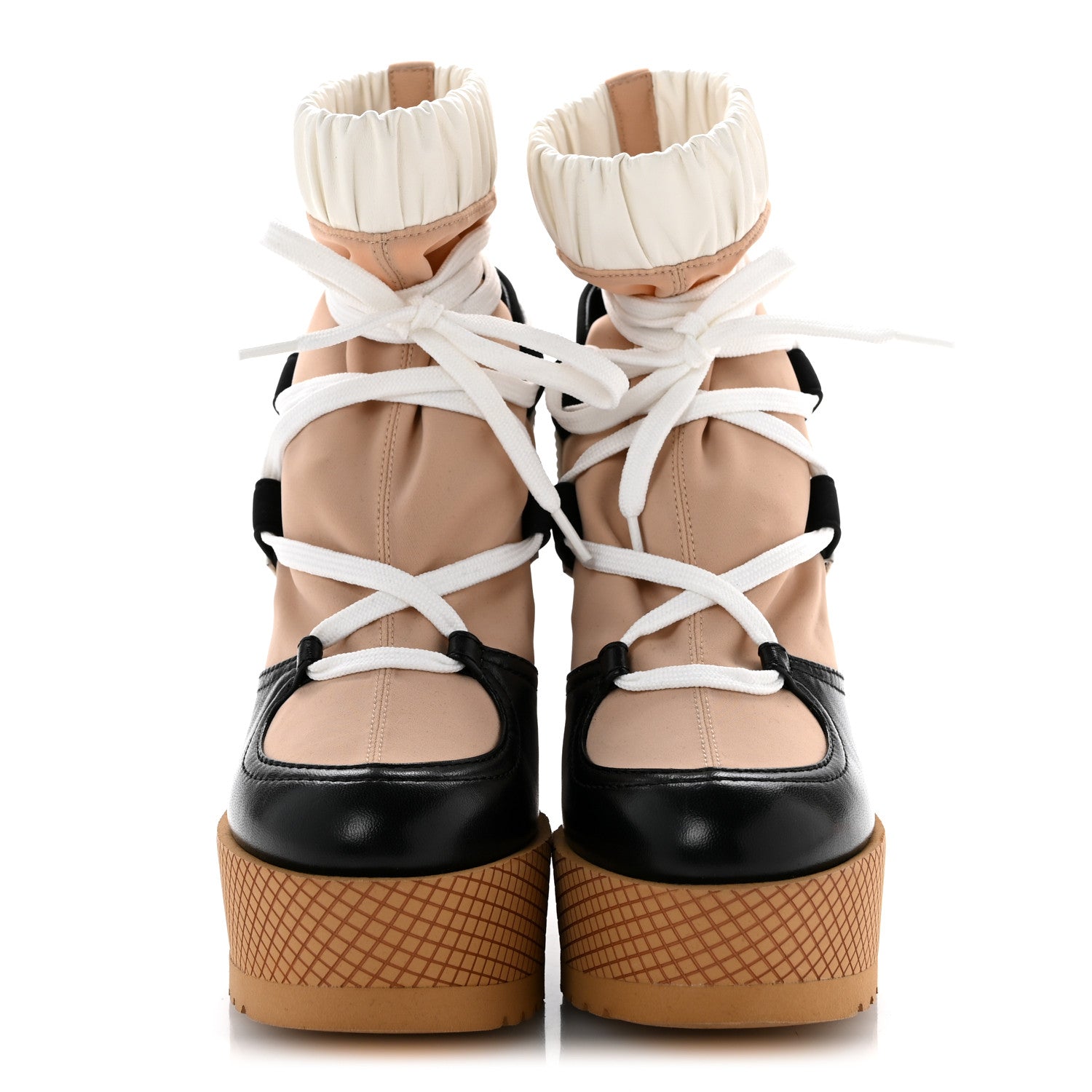 Fabric Lambskin Calfskin Runway Wedge Short Platform Boots 35.5 Black White Beige