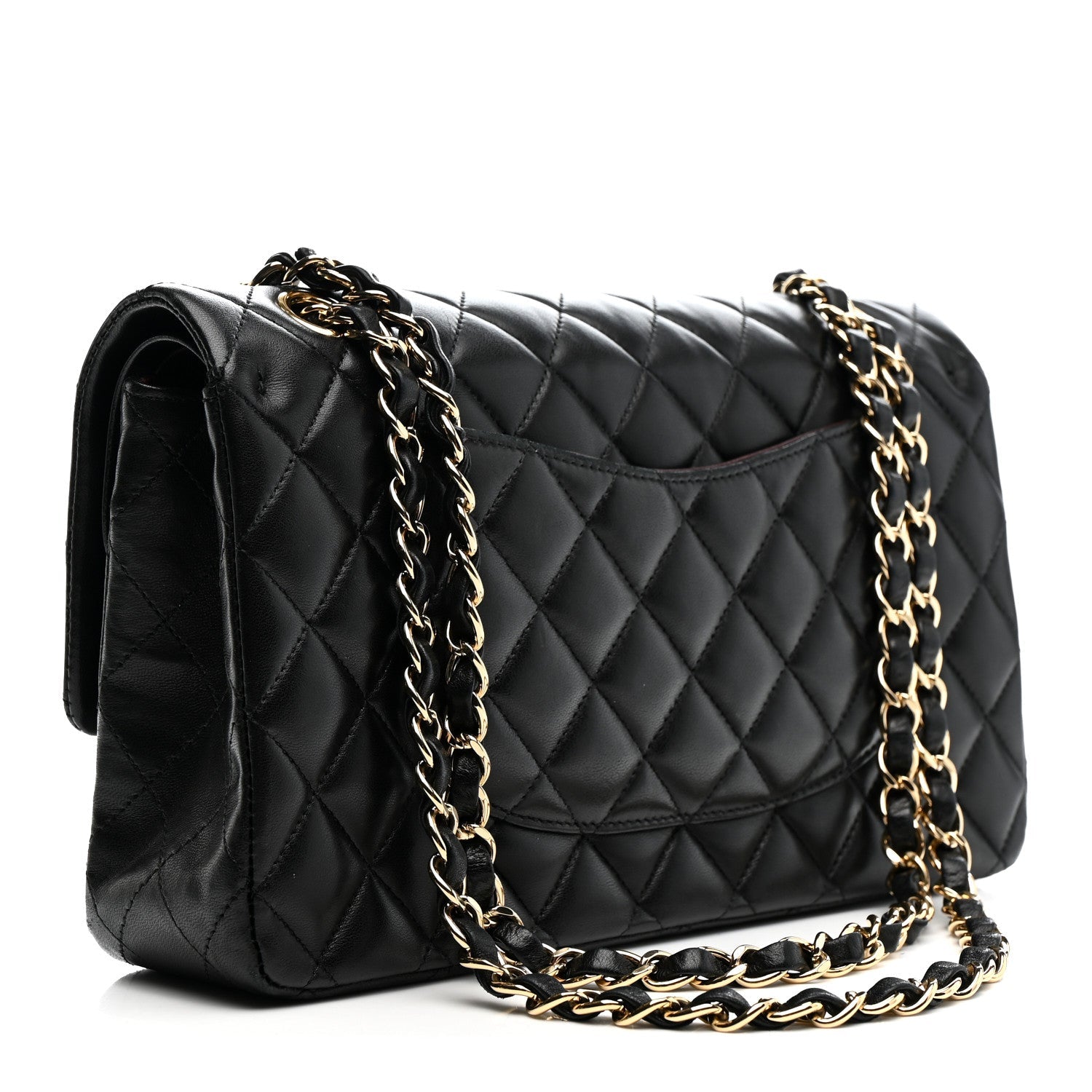 Lambskin Quilted Medium Double Flap Black