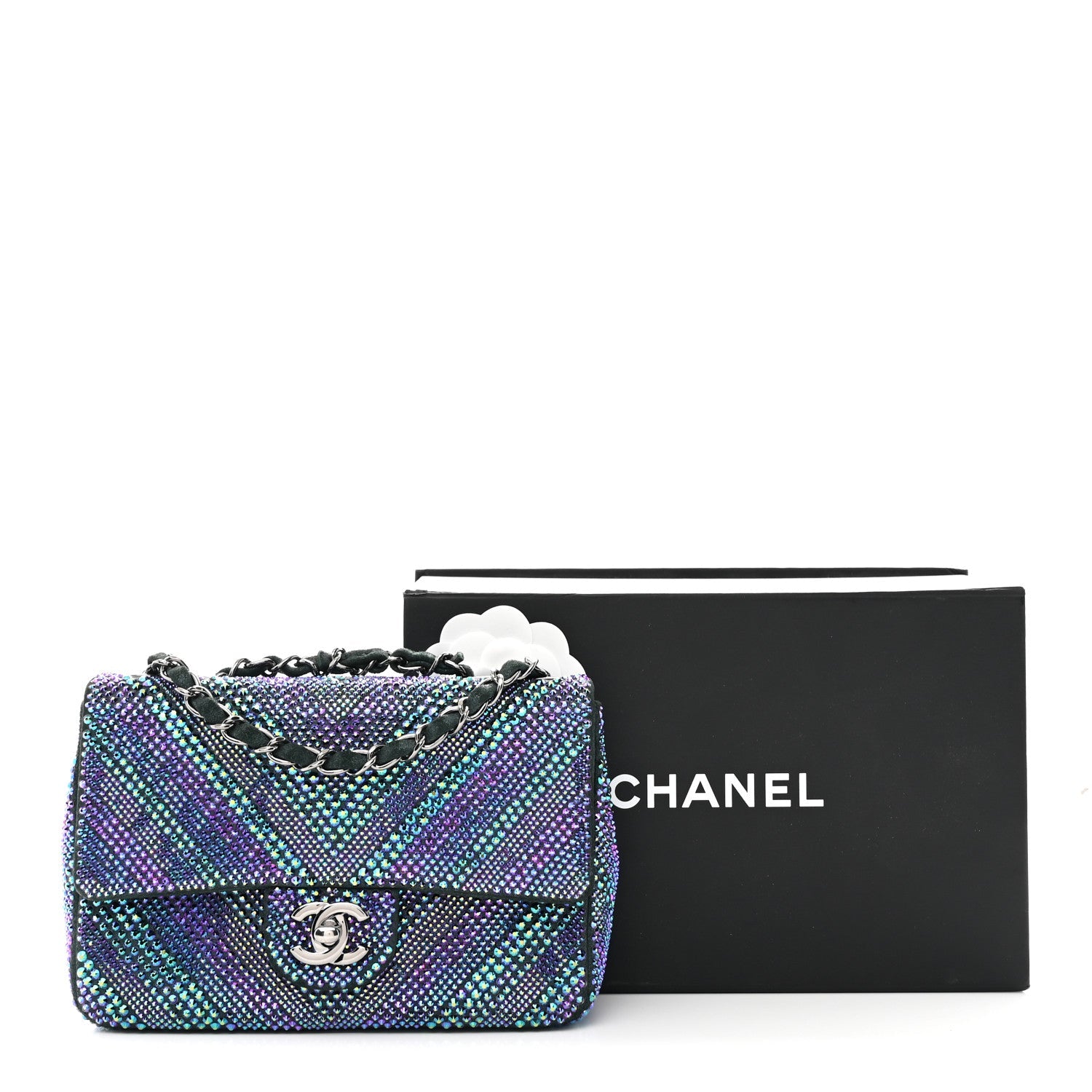 Metallic Goatskin Strass Small Flap Bag Multicolor