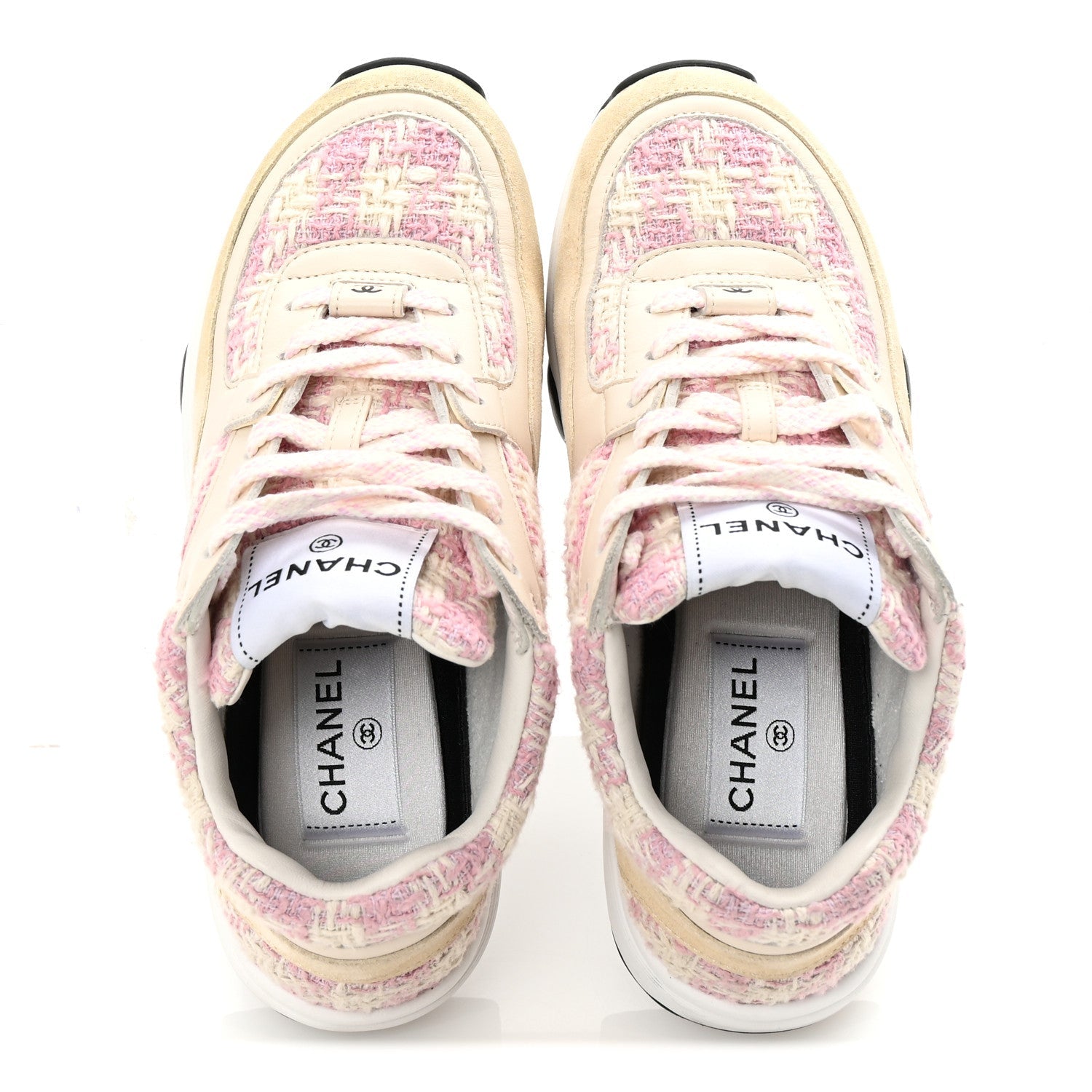 Tweed Suede Calfskin Womens CC Sneakers 35 Pink Ecru