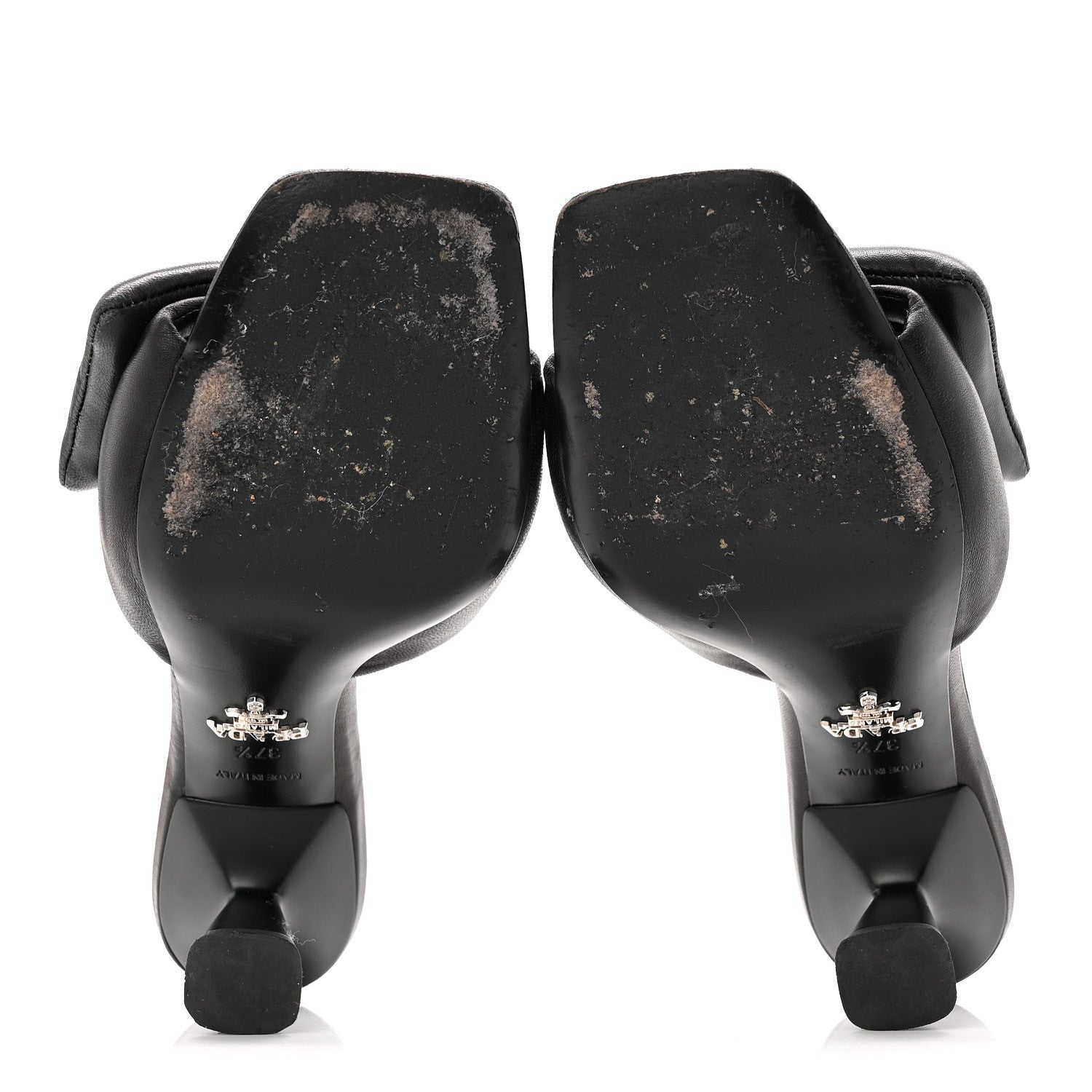 Nappa Soft Padded Metal Triangle Logo 65mm Slide Sandals 37.5 Black