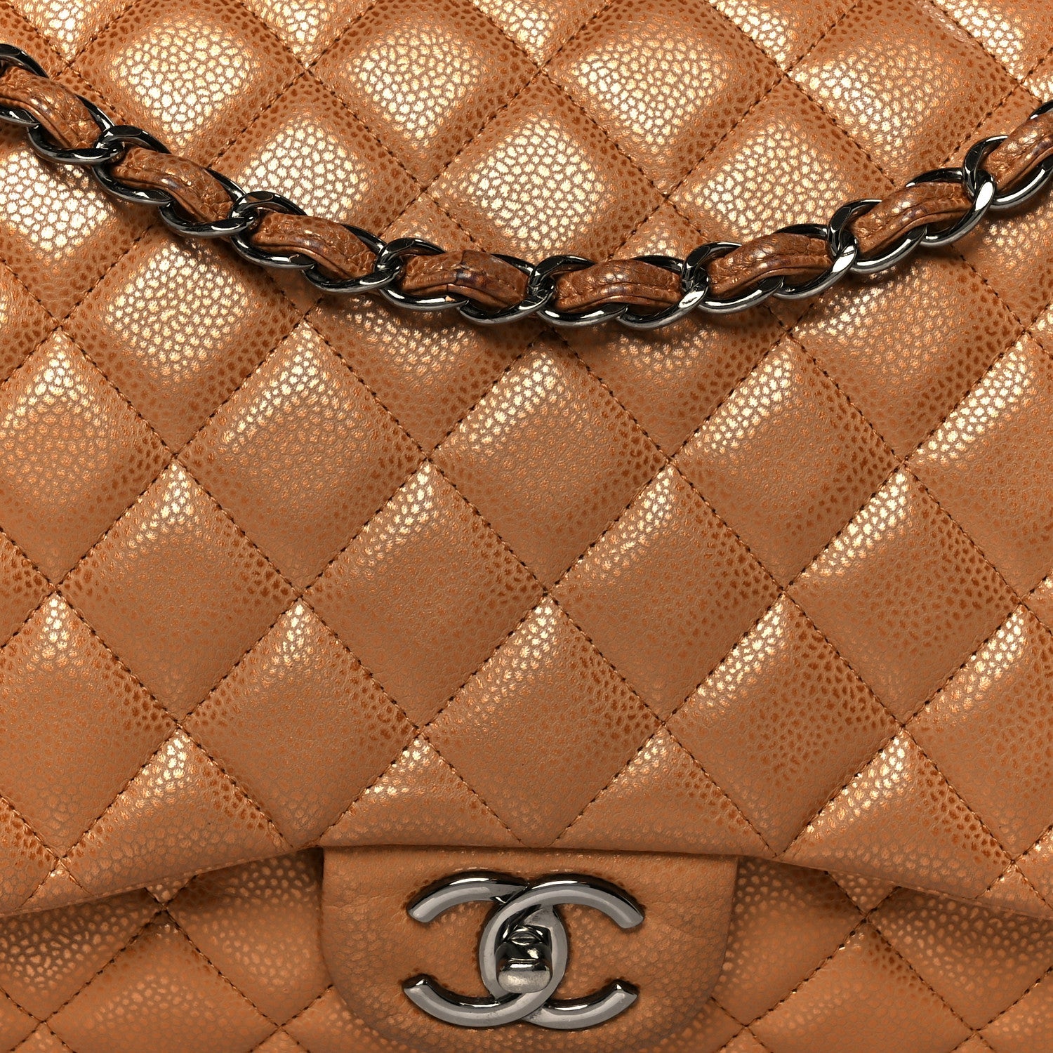 Metallic Caviar Quilted Maxi Double Flap Copper