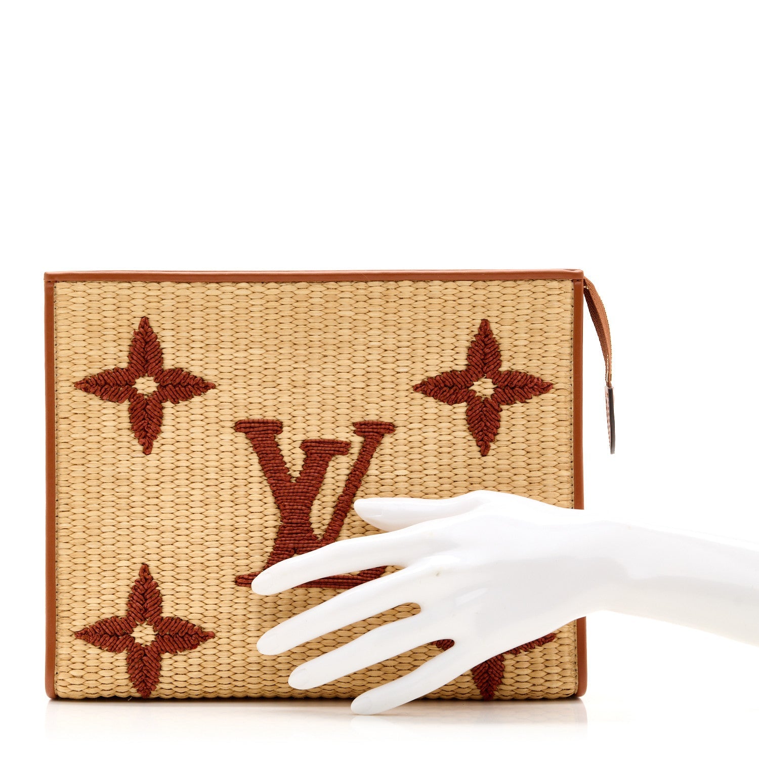 Raffia Monogram Giant Toiletry Pouch 26 Tan
