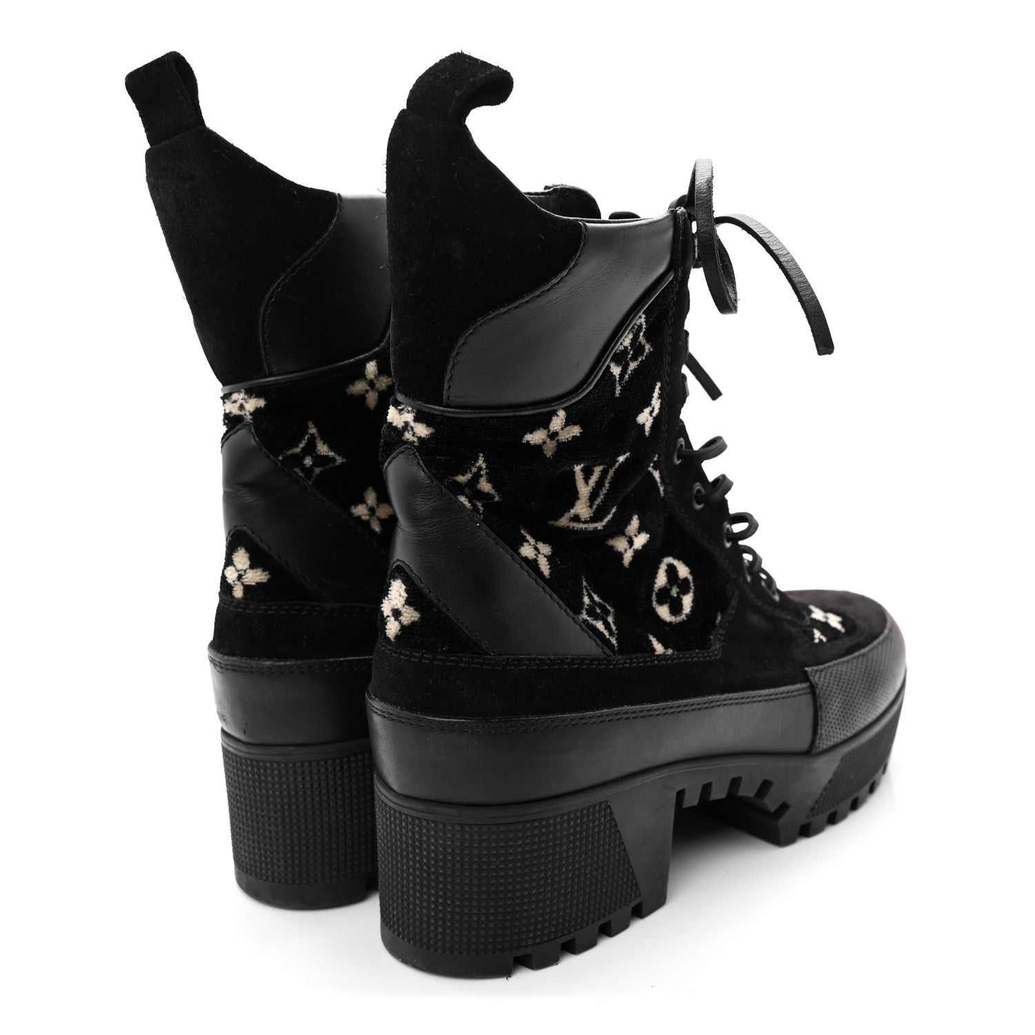 Velvet Calfskin Monogram Laureate Platform Desert Boots 40 Black White