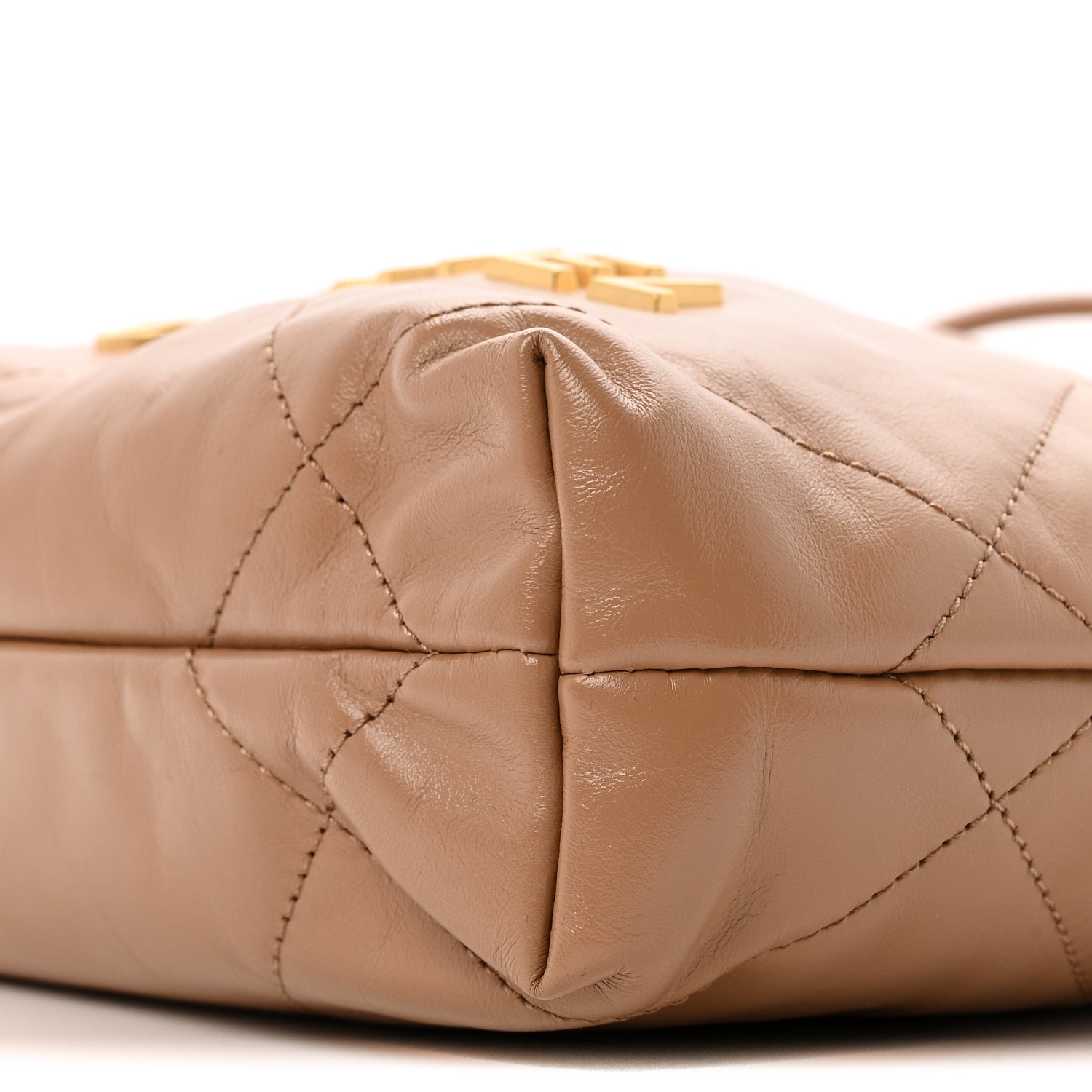 Shiny Calfskin Quilted Mini Chanel 22 Dark Beige
