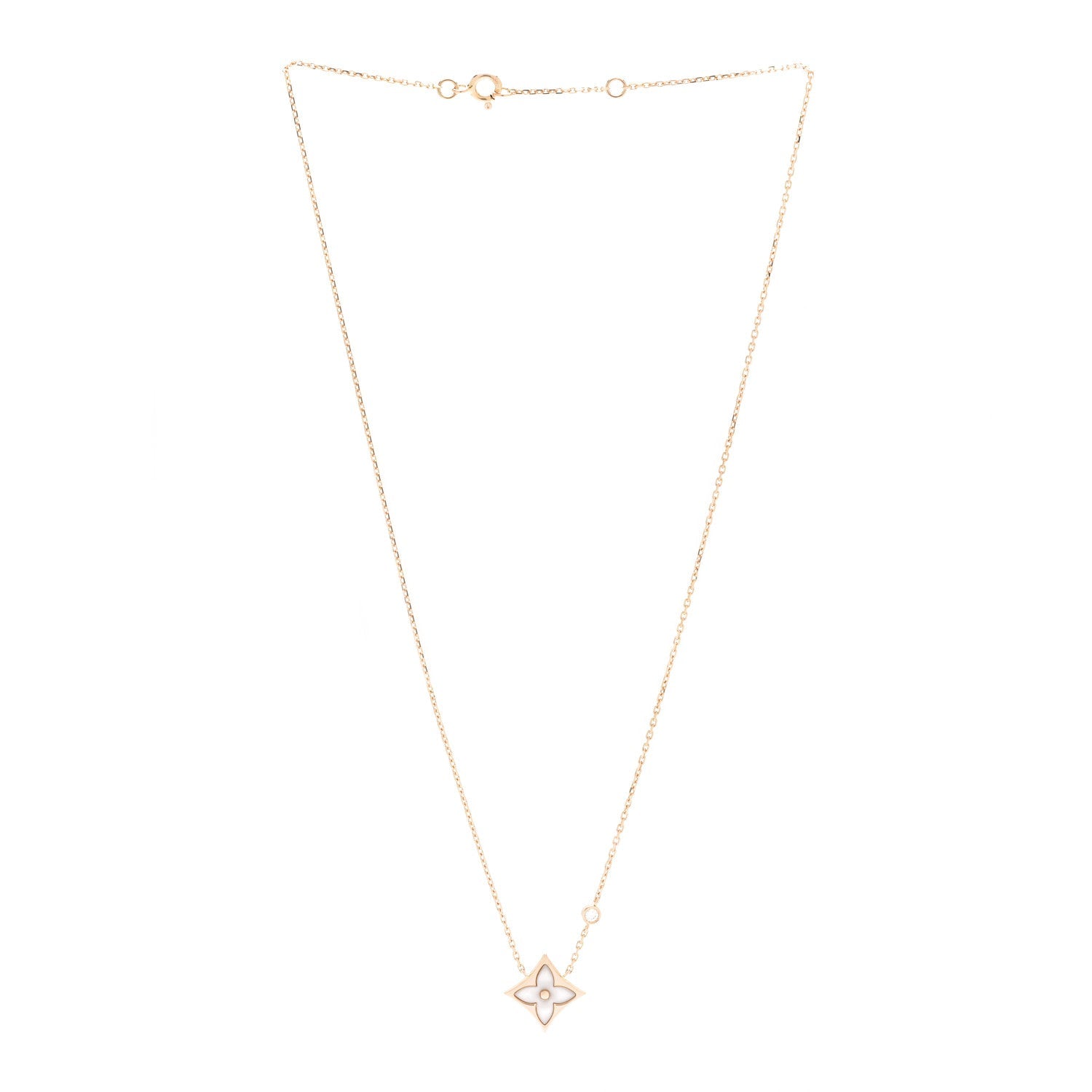 18K Pink Gold Diamond Pink Mother of Pearl Color Blossom BB Star Pendant Necklace