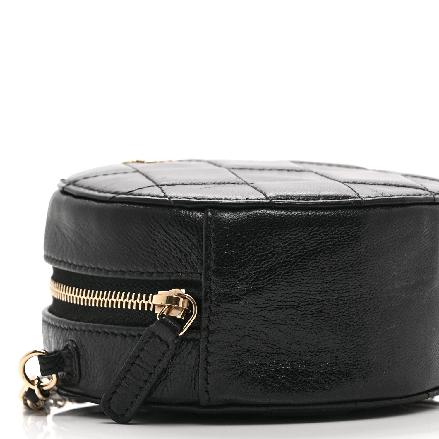 Calfskin Round Clutch With Chain Black