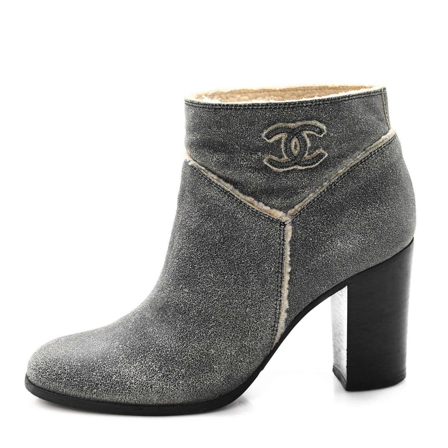 Suede Calfskin Shearling CC Ankle Boots 37 Beige