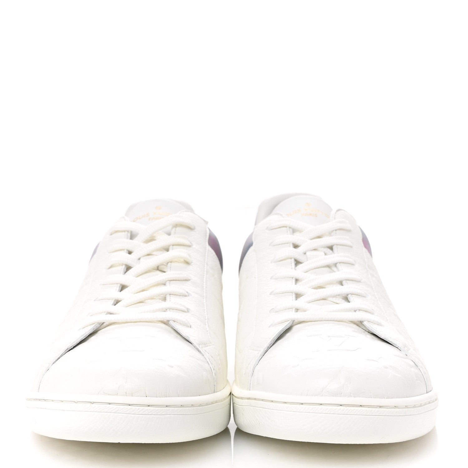 Iridescent Grained Calfskin Embossed Monogram Mens Luxembourg Low Top Sneakers 9.5 White