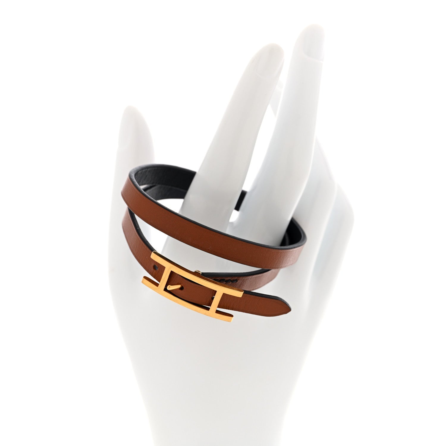Swift Tadelakt Behapi Double Tour Reversible Bracelet T3 Black Fauve