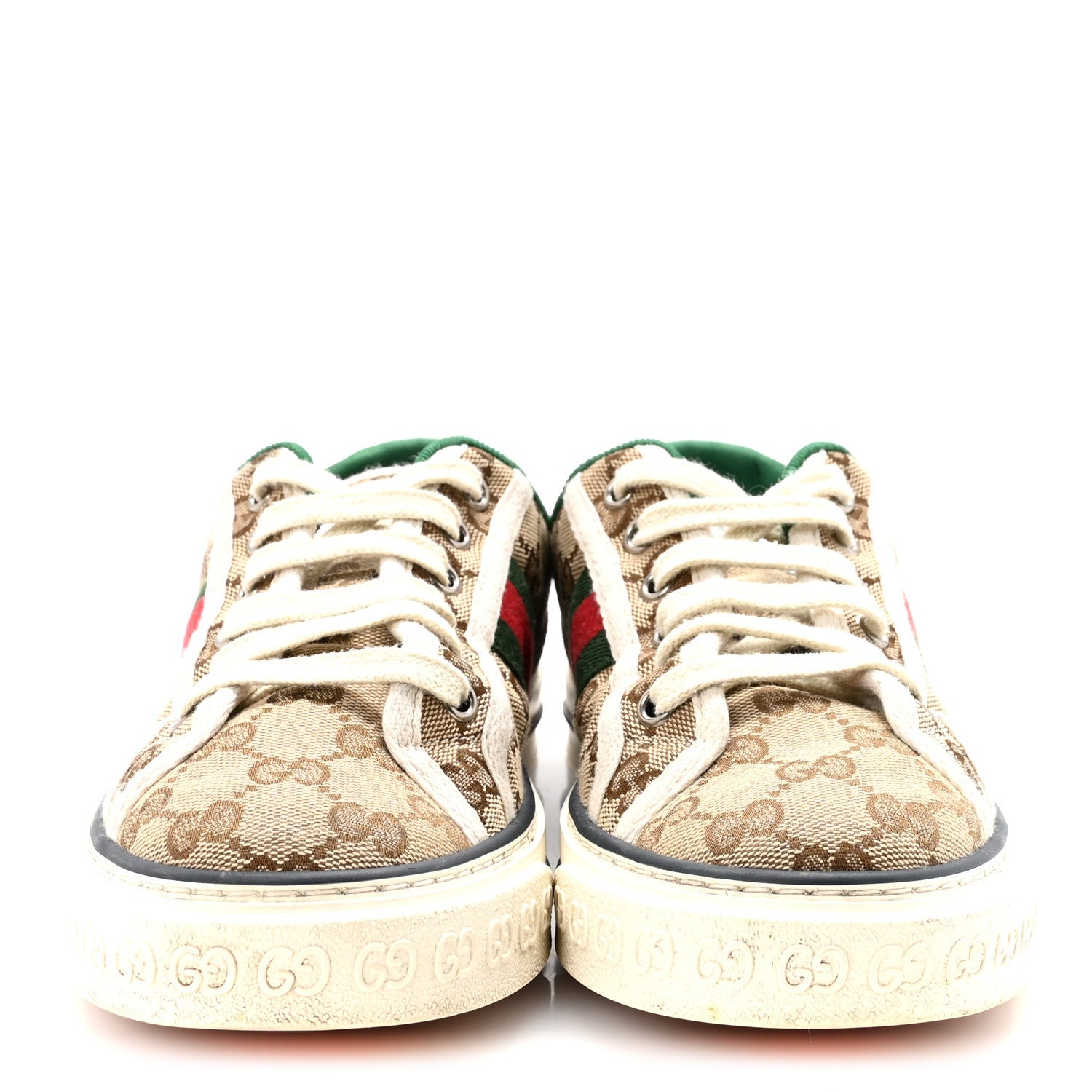 GG Monogram Web Womens 1977 Tennis Sneakers 38 Beige Ebony Mystic White