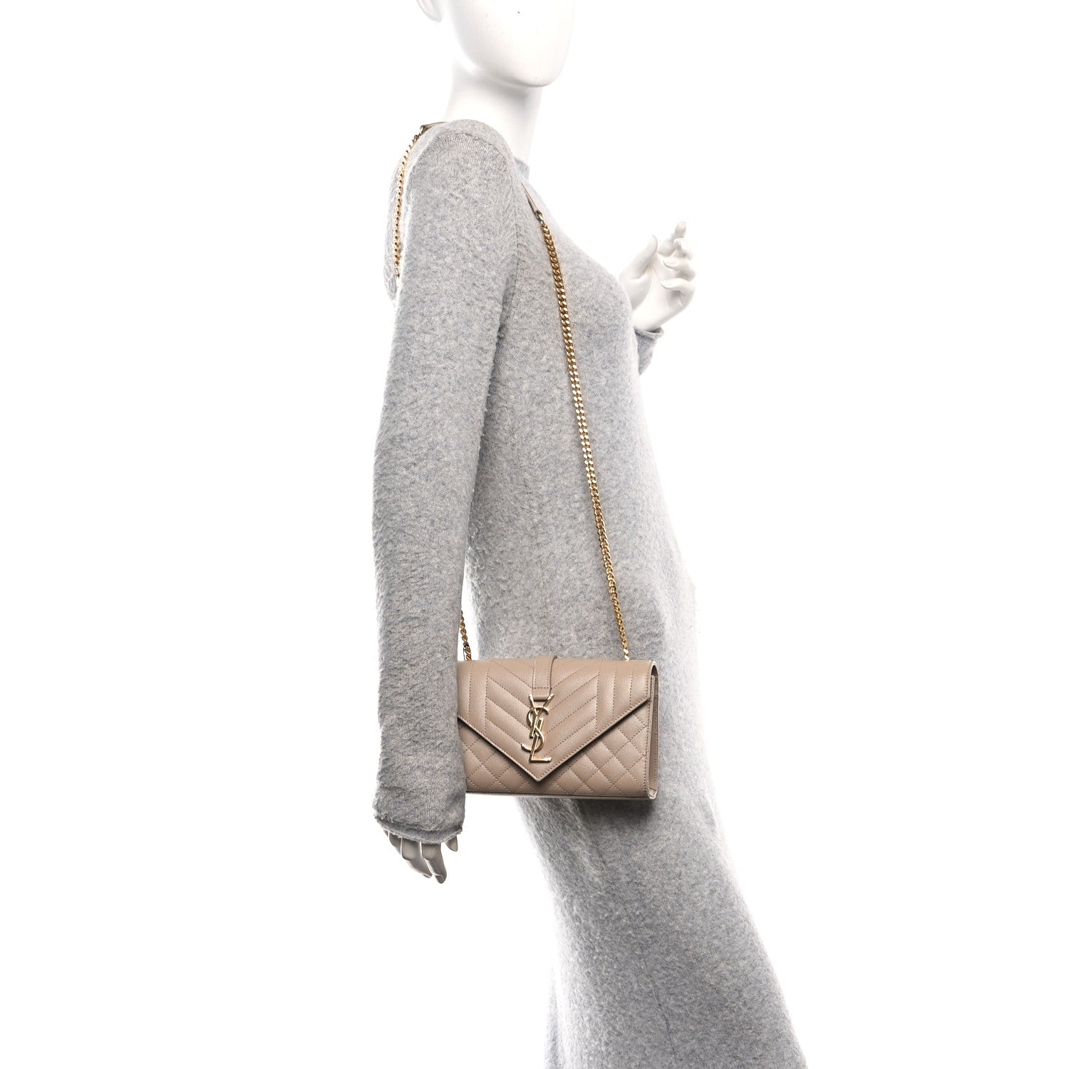 Grain De Poudre Textured Mixed Matelasse Triquilt Small Monogram Satchel Dark Beige