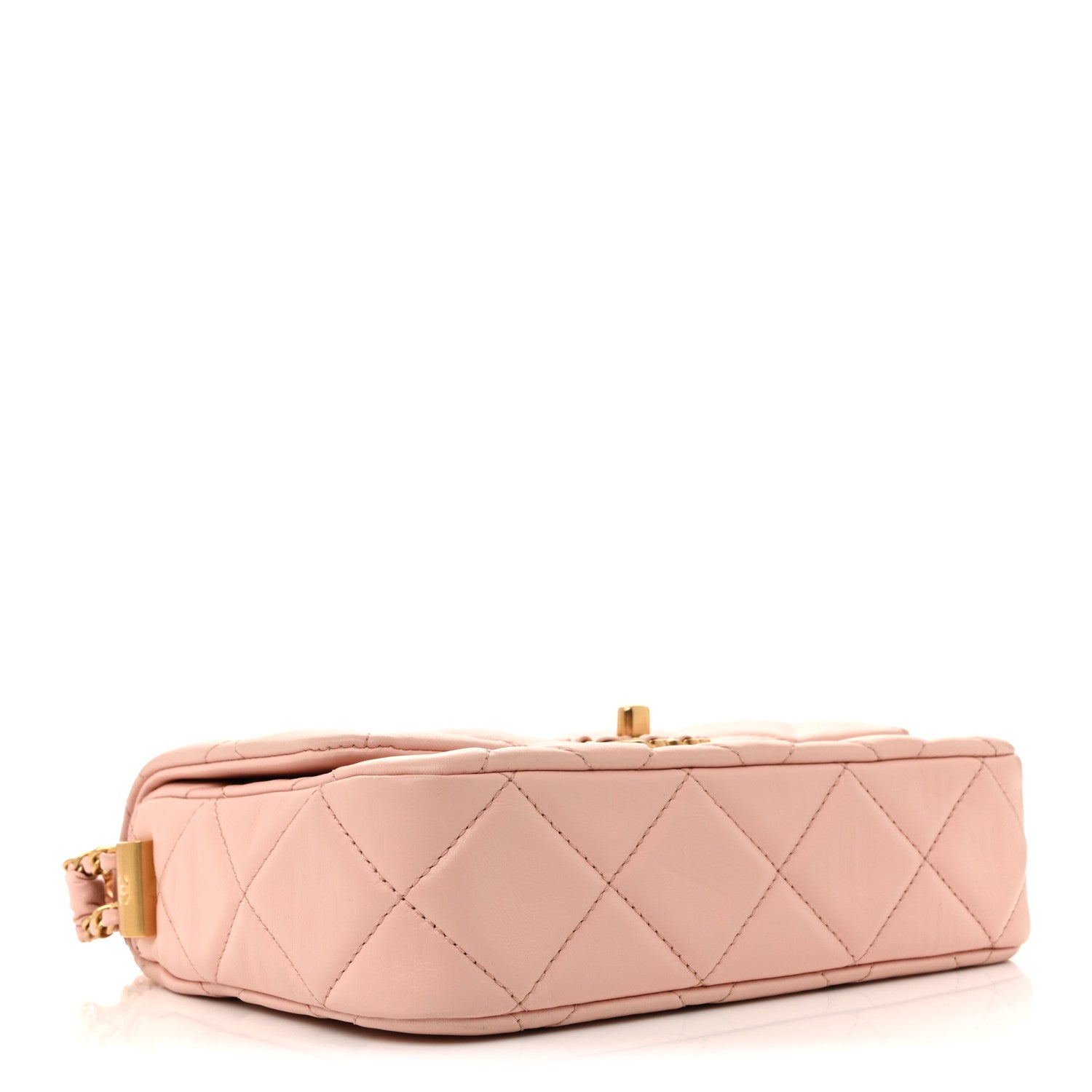 Crumpled Calfskin Quilted Braided CC Flap Light Pink