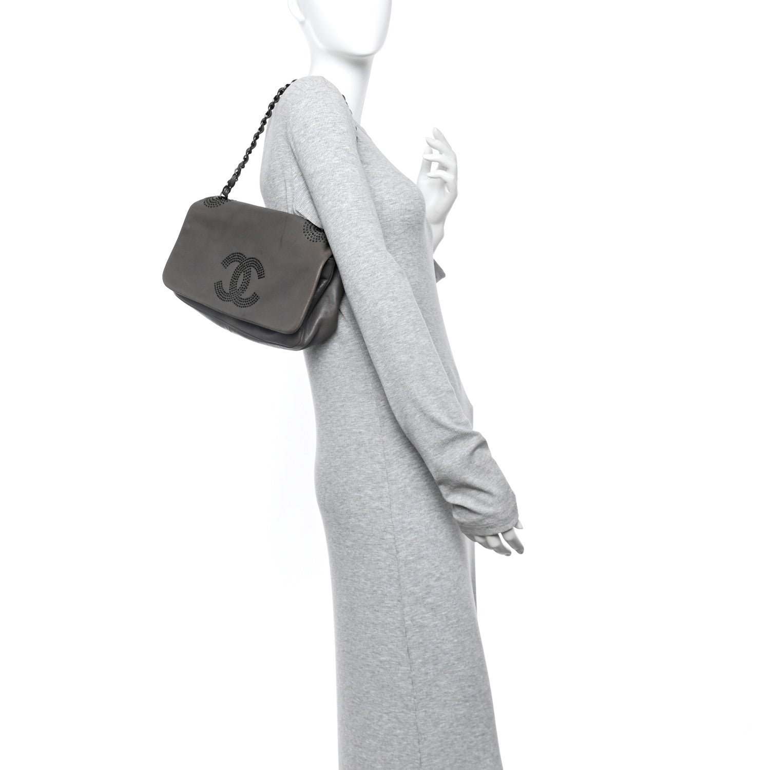 Lambskin Studded CC East West Flap Grey