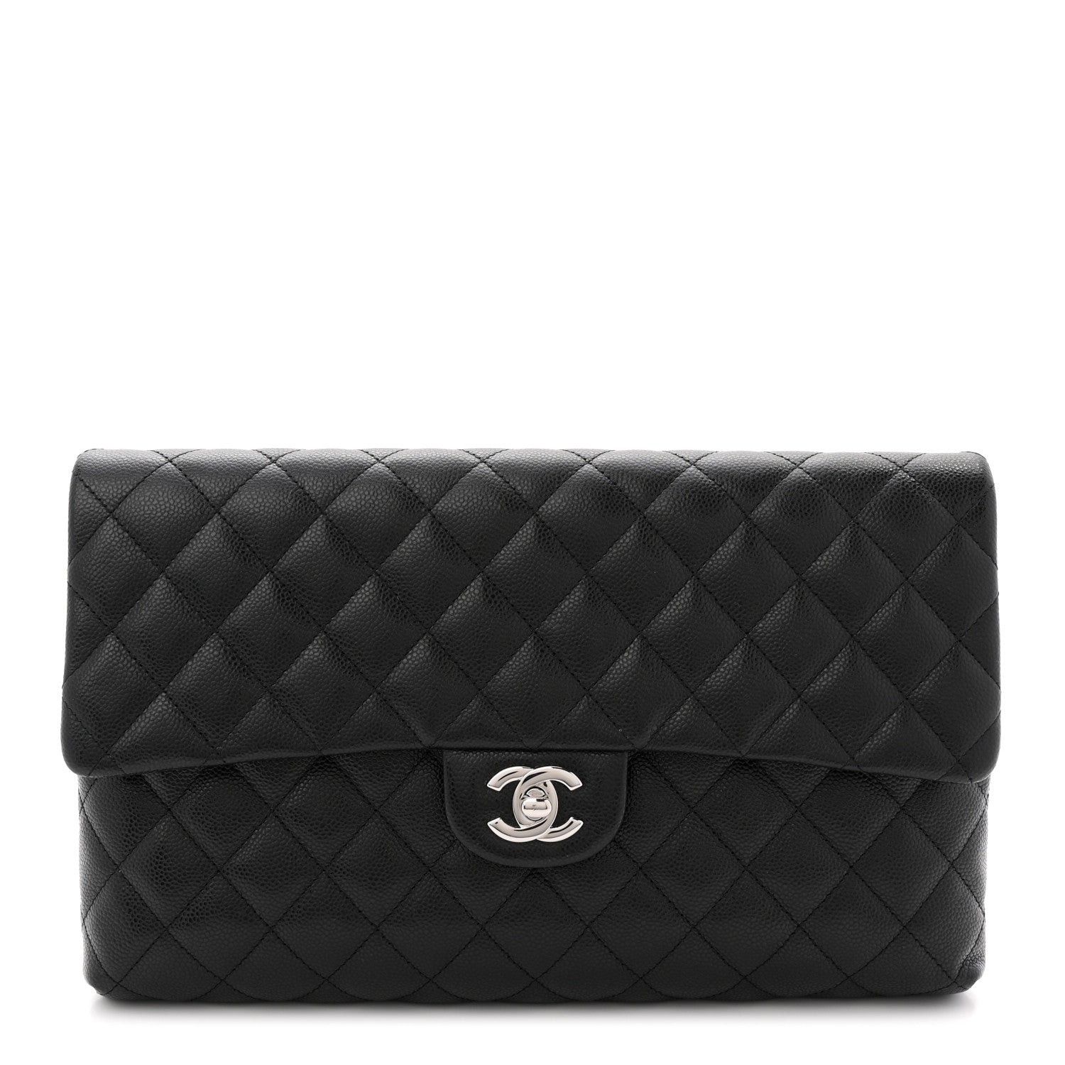 Caviar Quilted Flap Clutch Black