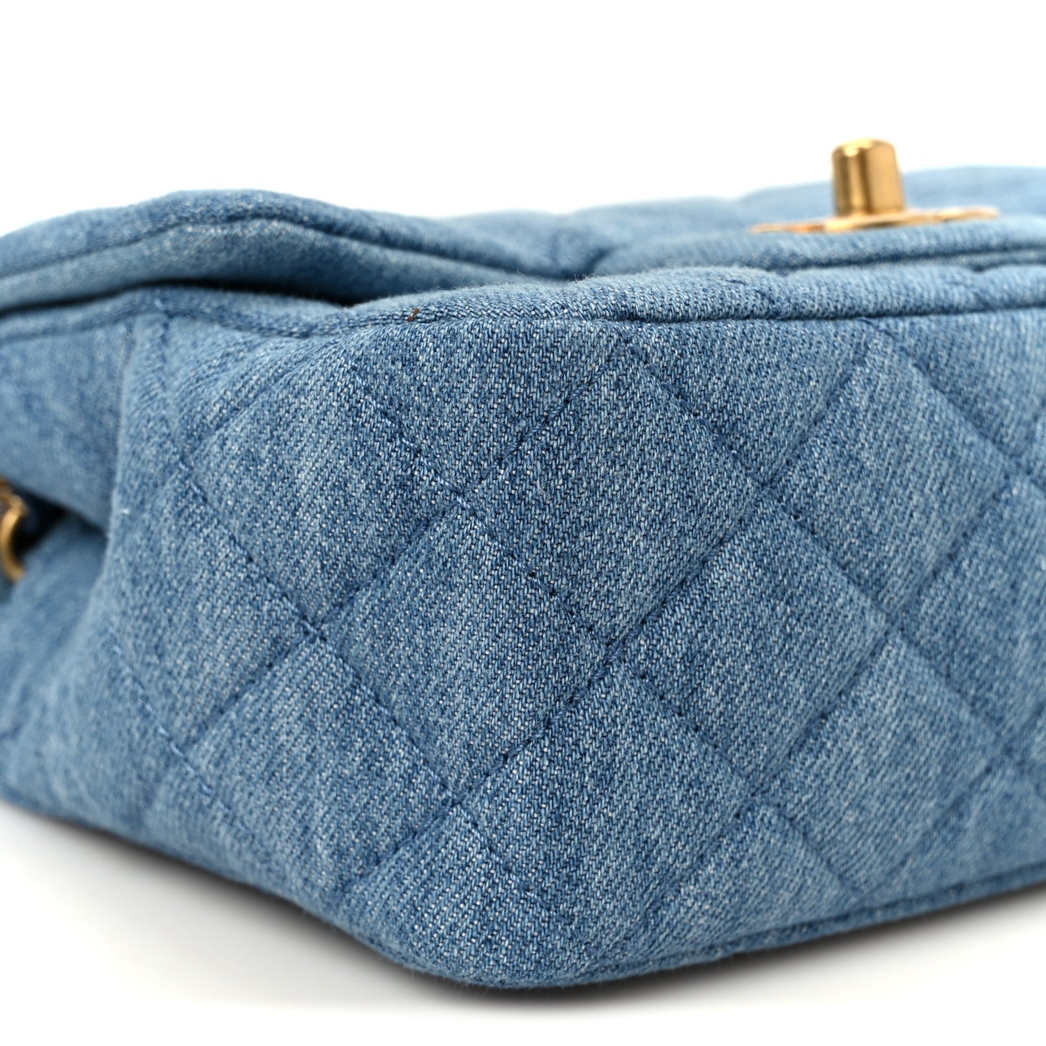 Denim Quilted Mini Pearl Crush Flap Blue