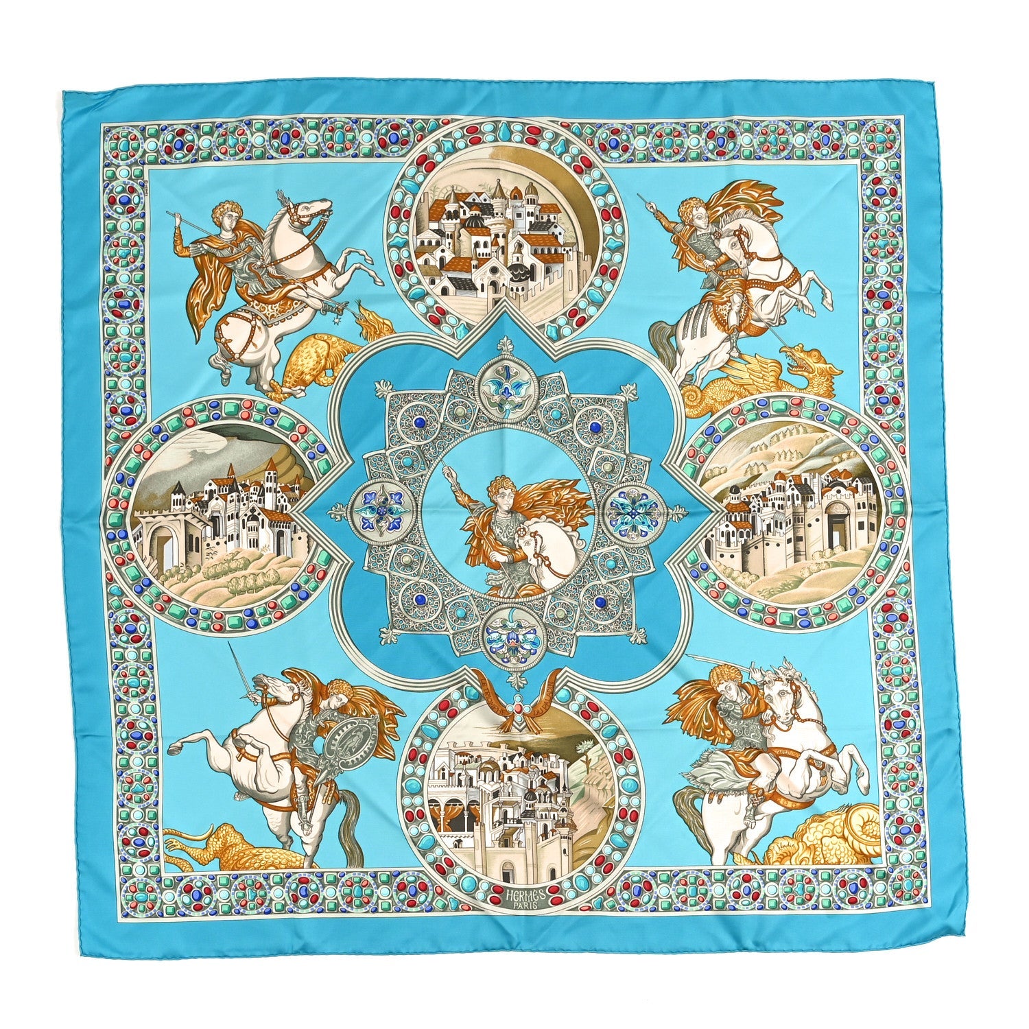 Silk Le Triomphe Du Paladin Scarf 90 Blue Multicolor