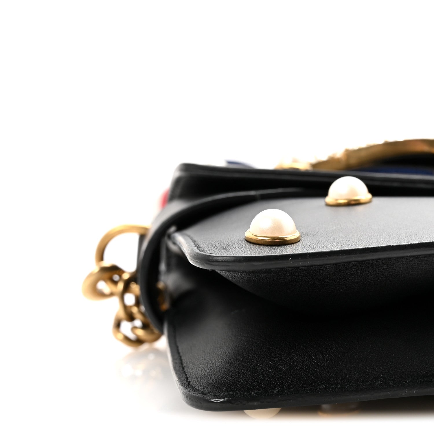 Nappa Pearl Studded Mini Queen Margaret Broadway Shoulder Bag Black