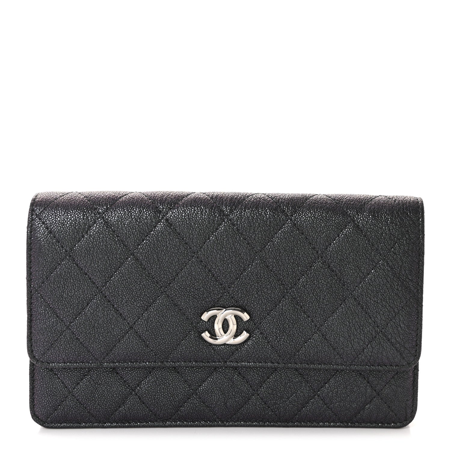 Iridescent Caviar Quilted Classic Pouch Clutch Black