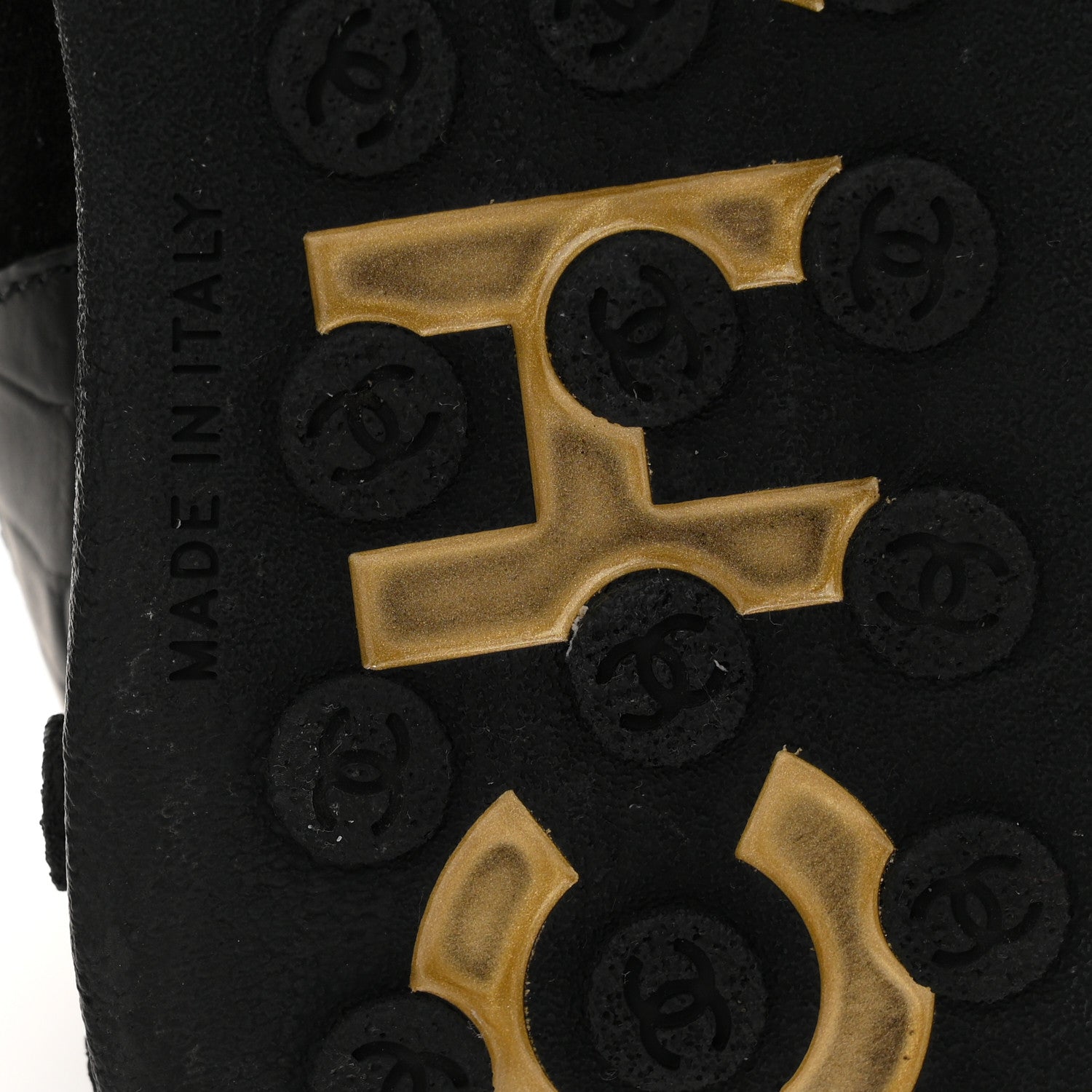 Metallic Fabric Calfskin Suede Crocodile Embossed CC Sneakers 38.5 Black Gold