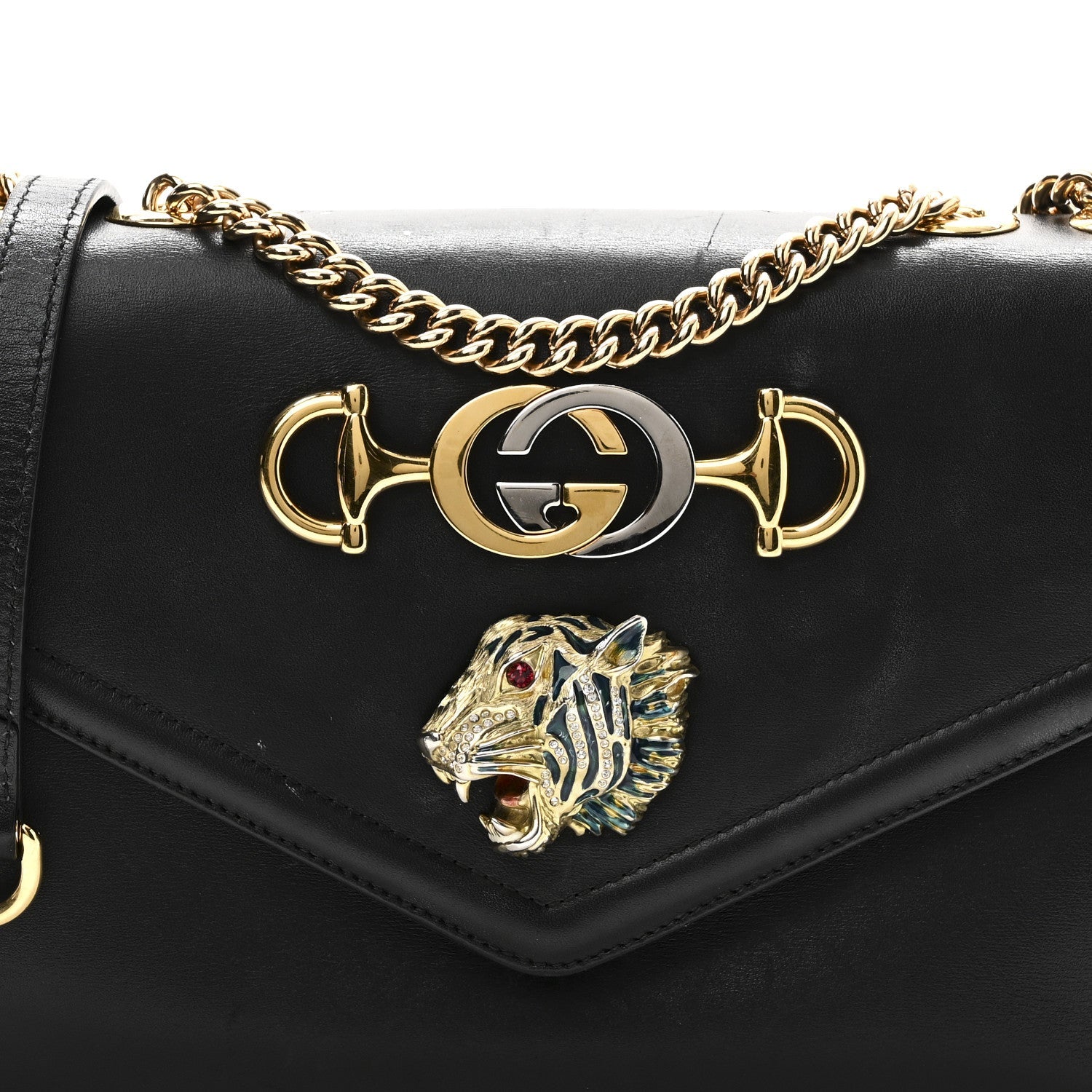 Vitello Palmellato Lux Crystal Medium Rajah Shoulder Bag Black