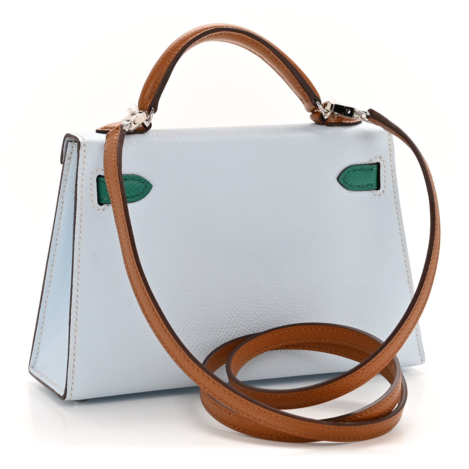 Epsom Mini Kelly Sellier 20 Bleu Brume Vert Jade Gold