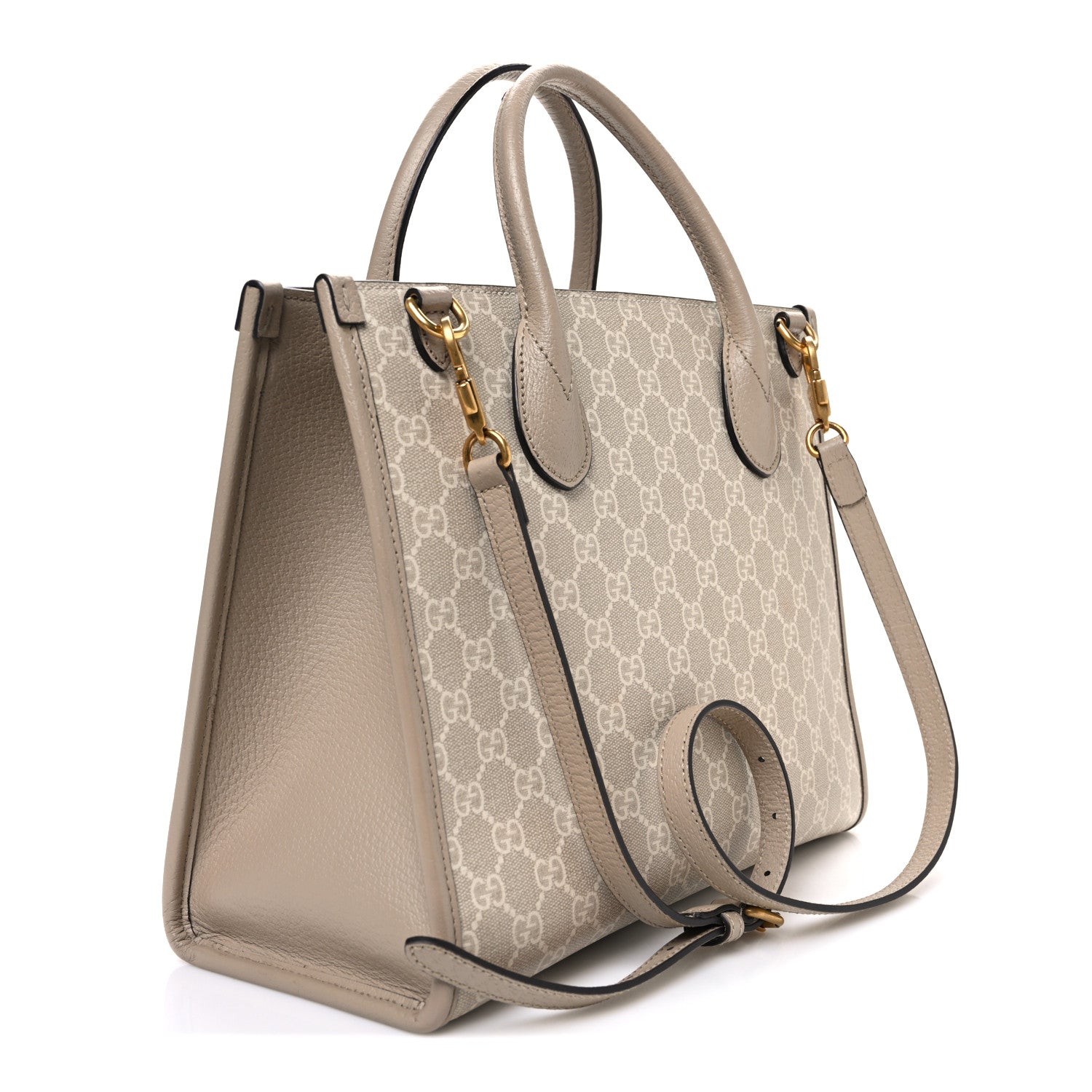 GG Supreme Monogram Textured Dollar Calfskin Small Retro Interlocking G Tote Bag Beige Mystic White Oatmeal