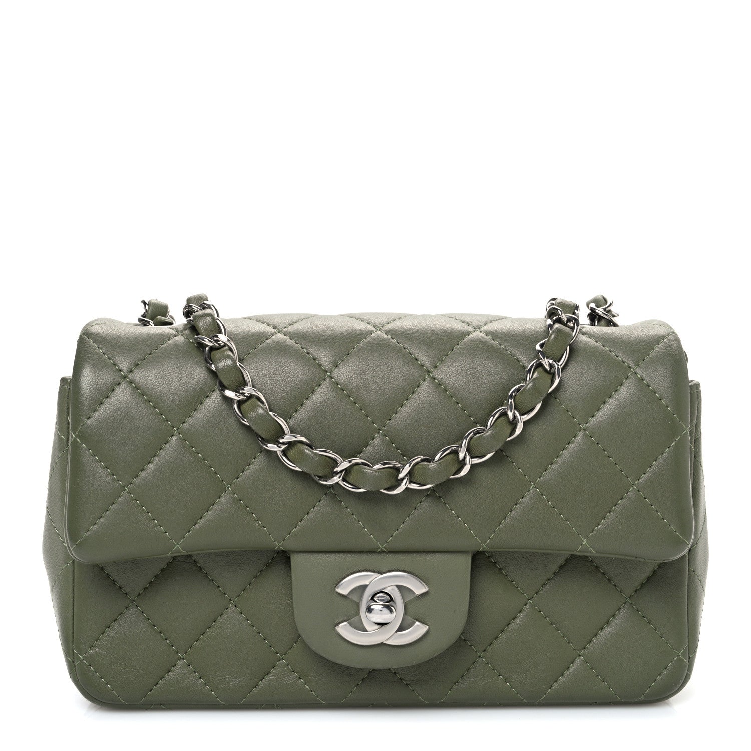 Lambskin Quilted Mini Rectangular Flap Green
