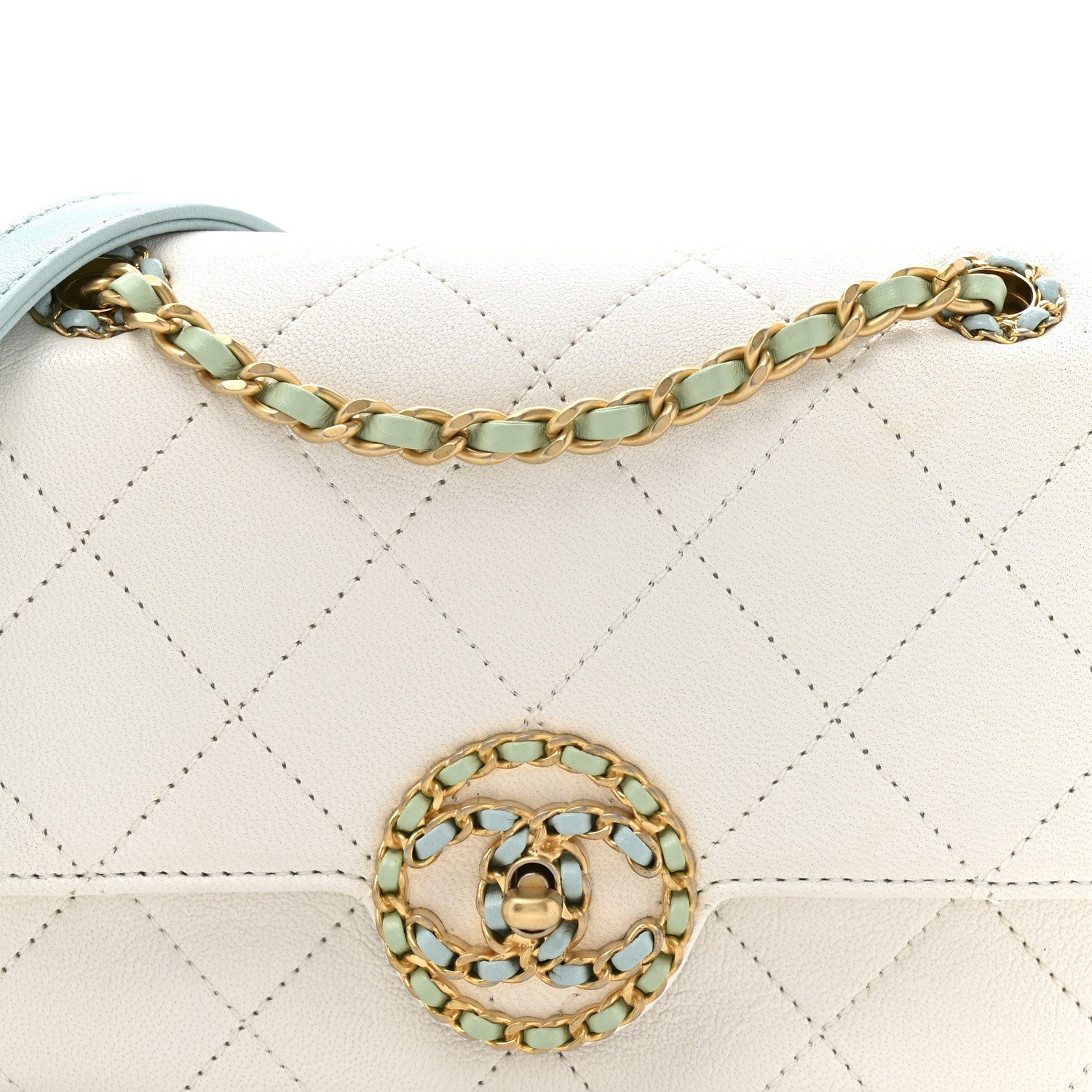 Lambskin Quilted All Around Flap White Green Multicolor