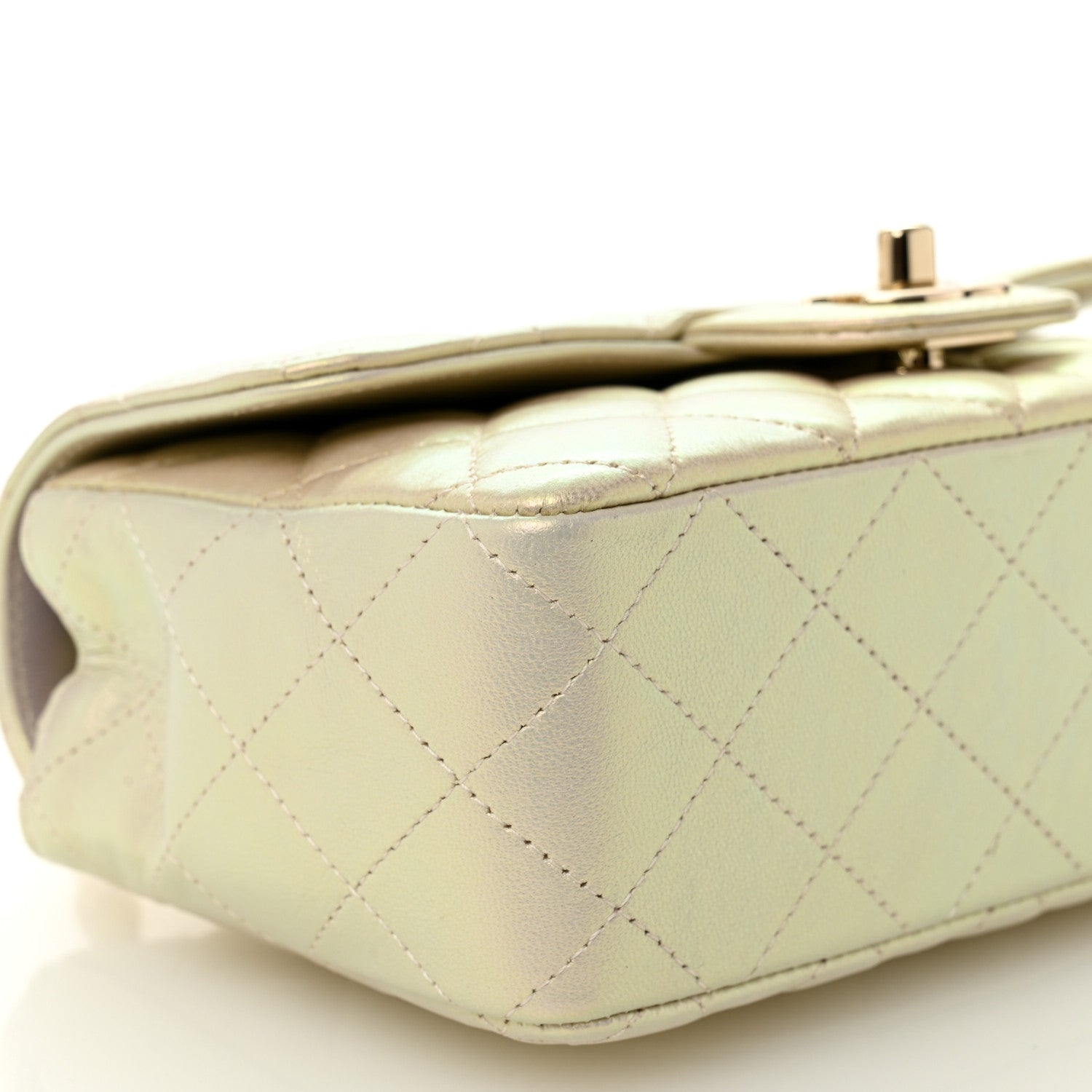 Iridescent Lambskin Quilted Mini Rectangular Flap Ivory