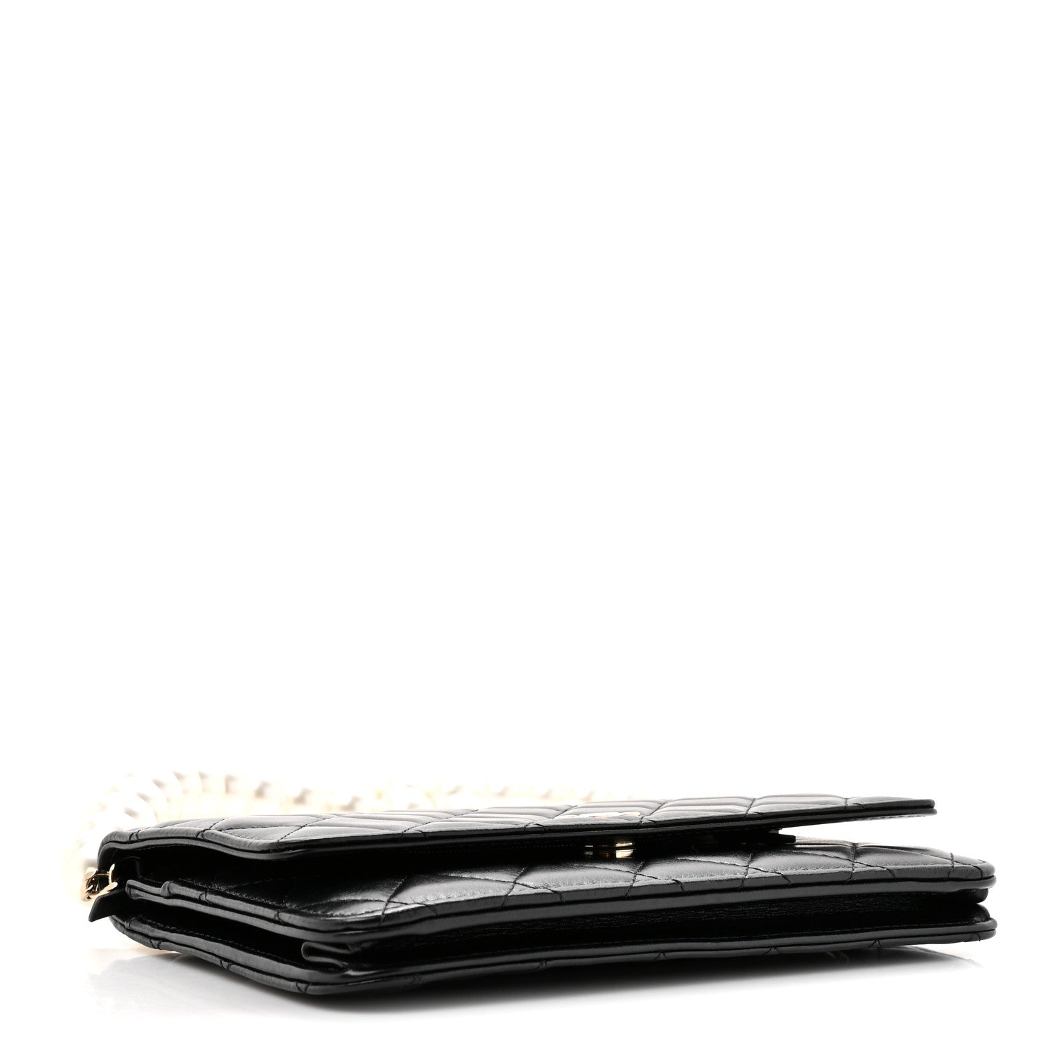 Lambskin Quilted Pearl Wallet On Chain WOC Black