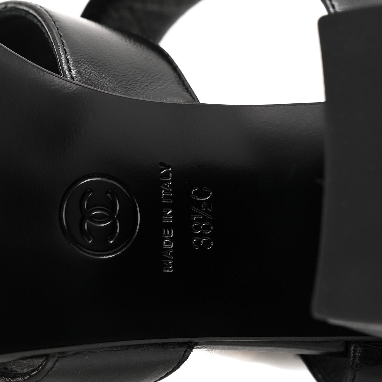 Shiny Calfskin CC Sandals 38.5 Black