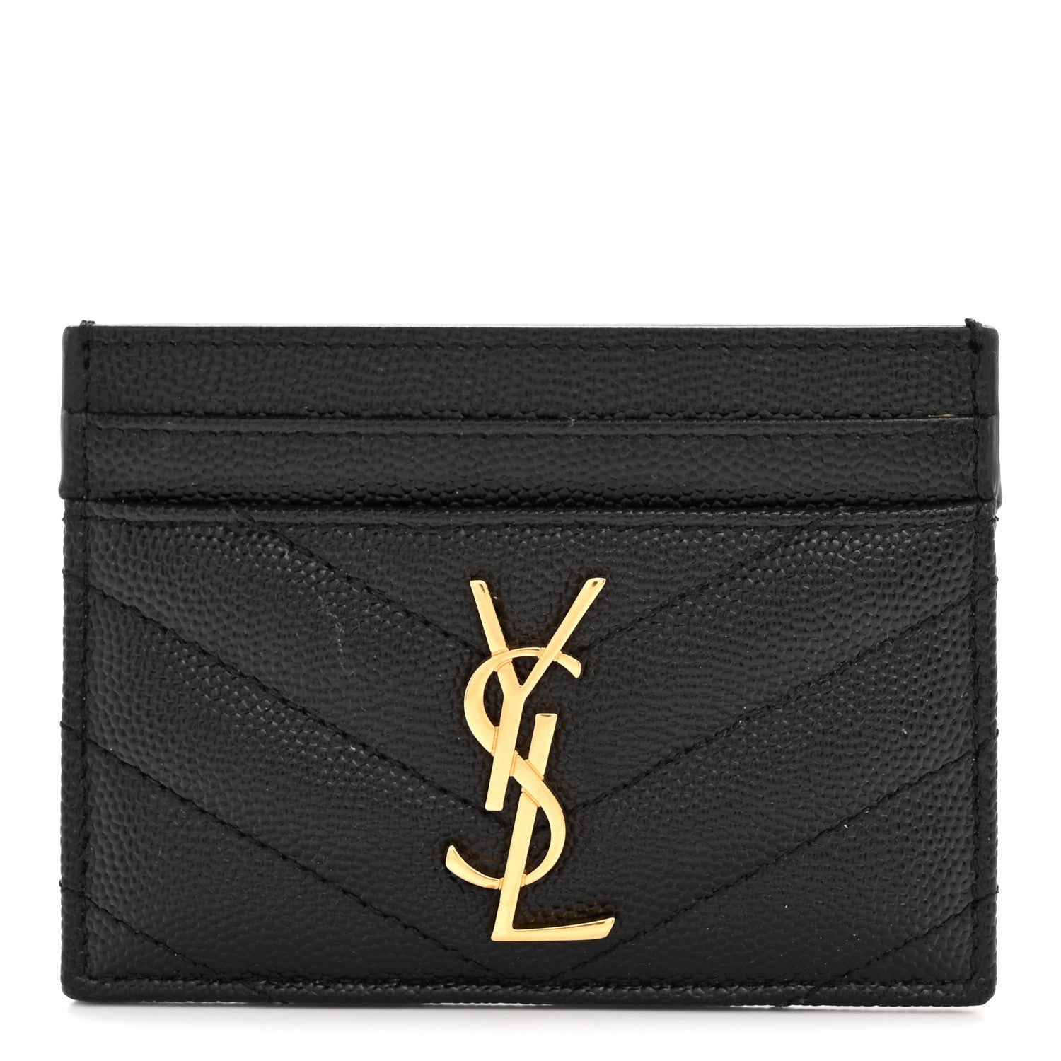 Grain De Poudre Matelasse Chevron Monogram Credit Card Case Black