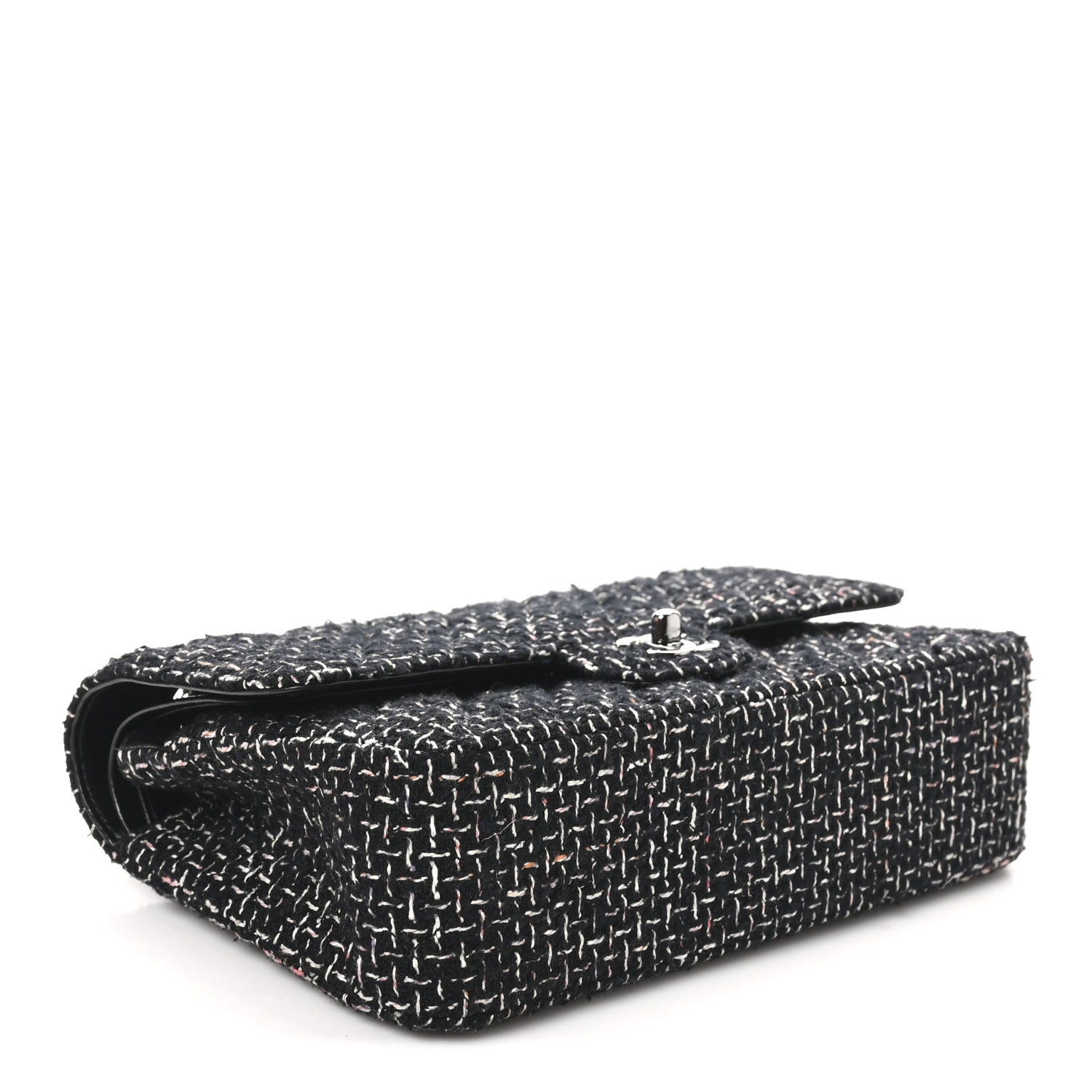 Tweed Quilted Medium Double Flap Black Multicolor