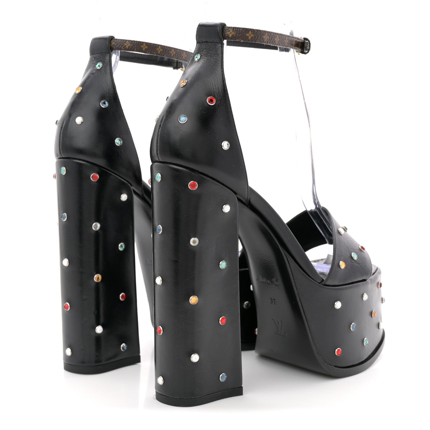 Calfskin Studded Fame Platform Sandals 37 Black