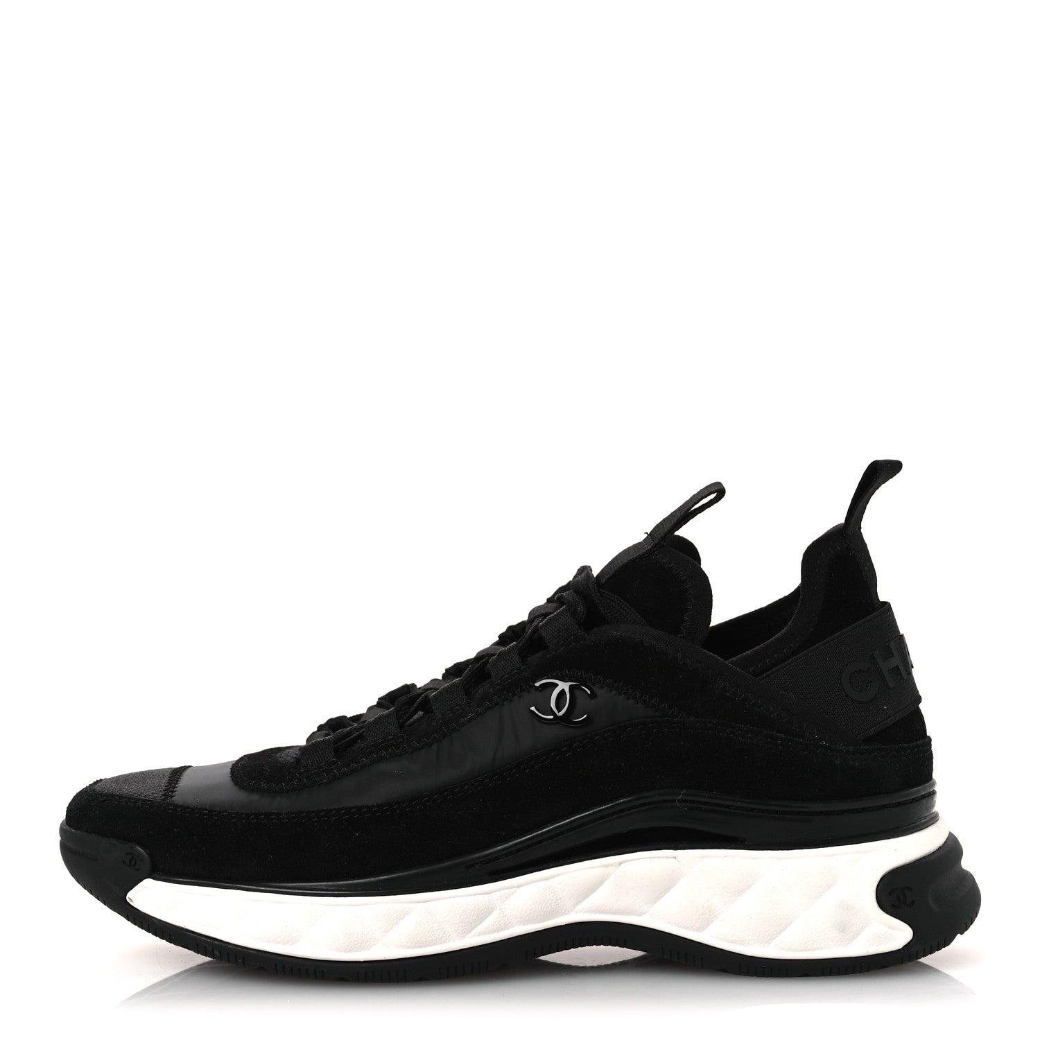 Velvet Calfskin Mixed Fibers CC Sneakers 37 Black