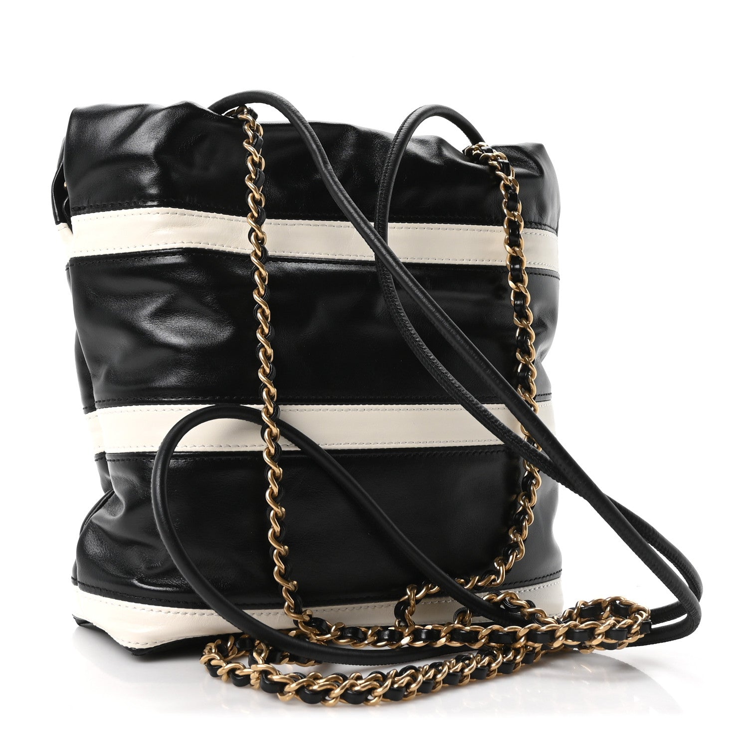Shiny Calfskin Striped Mini Chanel 22 Black White