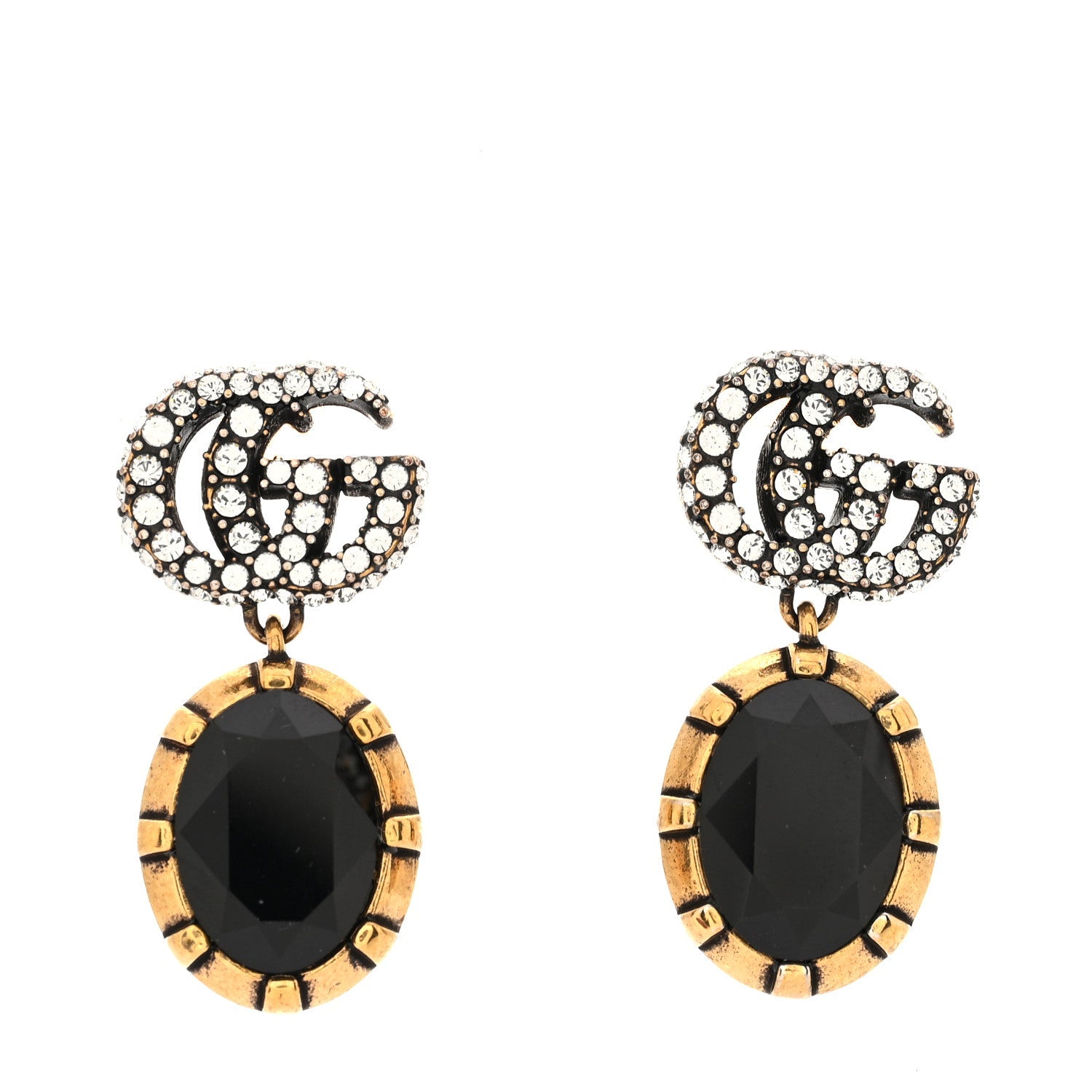 Crystal Double G Earrings Black Aged Gold