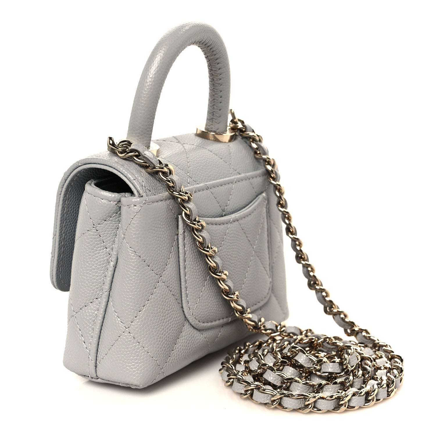 Caviar Quilted Nano Coco Handle Clutch With Chain Grey