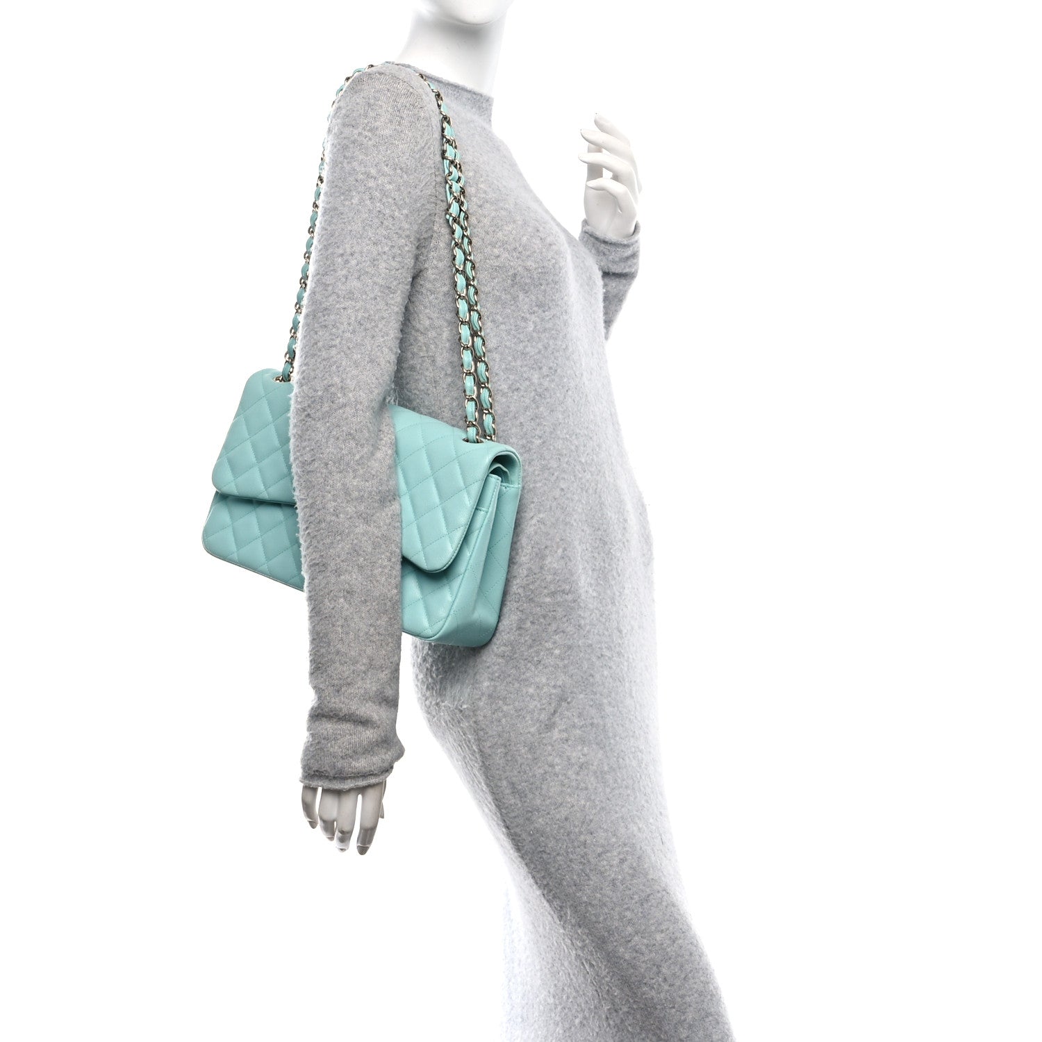 Caviar Quilted Jumbo Double Flap Light Blue