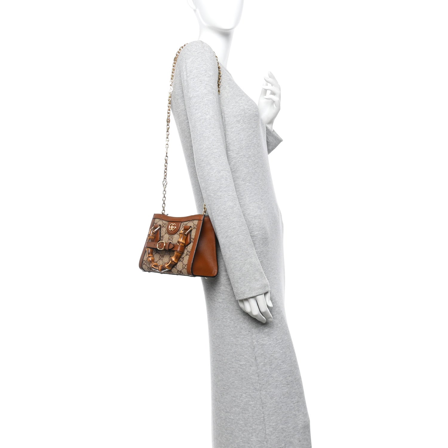 New Canvas Charisma Calfskin Crystal GG Monogram Mini Diana Tote Bag Camel Ebony
