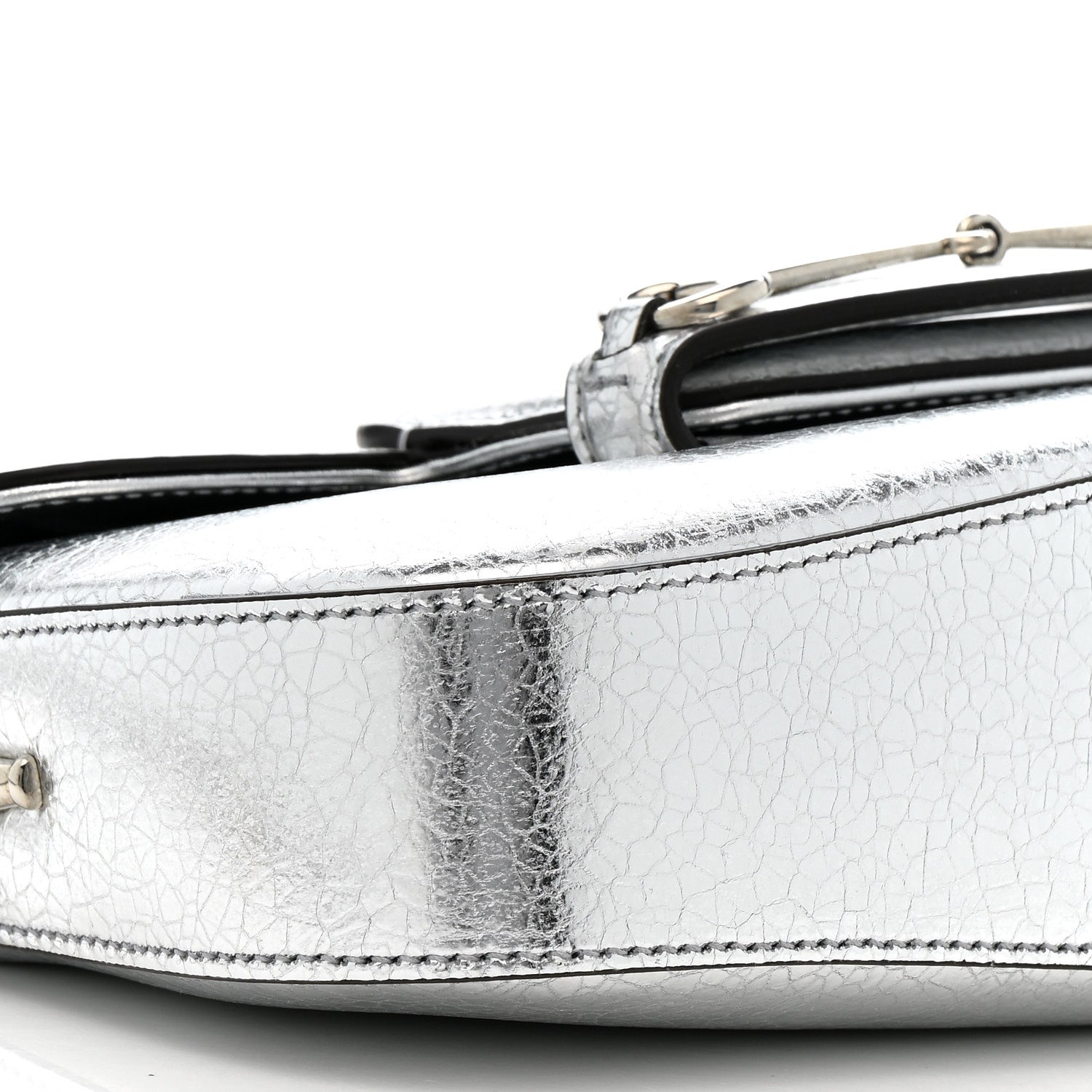 Metallic Calfskin Small Horsebit 1955 Asymmetric Shoulder Bag Silver